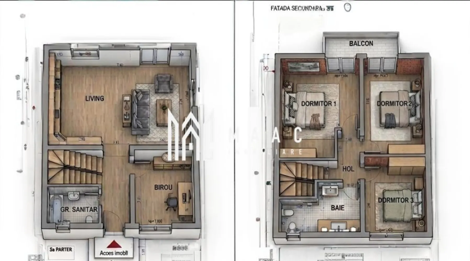 Casă Individuala | 4 camere | 123MPU | Șura Mică - MAAC Imobiliare vă propune spre vânzare o casă modernă, spațioasă și excelent compartimentată, situată într-o zonă rezidențială liniștită și cautată: cartierul Eden din Șura Mică.

Această proprietate reprezintă alegerea ideală pentru o familie care își dorește confortul unei locuințe individuale, beneficiind de o curte generoasă.

Casa este desfășurată pe două niveluri (Parter + Etaj) având o suprafață construită la sol de 77mp pe nivel (suprafața construită desfașurată totală de 154mp) și o suprafață utilă totală de 123 mp. 

Proprietatea dispune de un teren cu o curte liberă amenajabilă

Caracteristici principale:
4 camere luminoase si spațioase
Predare la alb
Bucatarie: Deschisa (open-space), integrată în zona de zi
Ferestre: Profil PVC cu geamuri termopan pentru o izolație termică și fonică optimă
Finisaje deosebite: Pereți cu inserții de piatra naturala, ce ofera un caracter elegant si modern locuinței

Compartimentarea se face astfel:
 Parter 
Living generos de 37.44 mp, ideal pentru petrecerea timpului cu familia, cu spațiu dedicat pentru dining
Birou , pretabil pentru spațiu de lucru de acasă, bibliotecă sau dormitor de oaspeți
Grup sanitar
Înalțimea încăperilor este de 2.80 m, oferind o senzație deosebită de spațiu
 Etaj (Suprafata Utila: 60.76 mp + Balcon)
Dormitor 1 suprafață de 18.90 mp, cu acces direct pe balcon
Dormitor 2 suprafață de 14.94 mp, cu acces direct pe balcon
Dormitor 3 suprafață de 12.00 mp, ideal pentru copii
Baie principală spațioasă de 8.45 mp, prevazută cu spațiu pentru cadă
Hol 
Balcon de 4.24 mp

Proprietatea se predă la alb, fiind o oportunitate excelentă într-un cartier rezidențial curat, aerisit și ferit de agitația orașului, dar cu acces rapid către Sibiu.

Pentru programarea unei vizionări sau pentru mai multe detalii suplimentare, contactați-ne și specificați codul de identificare al proprietății ID: CP3100534
