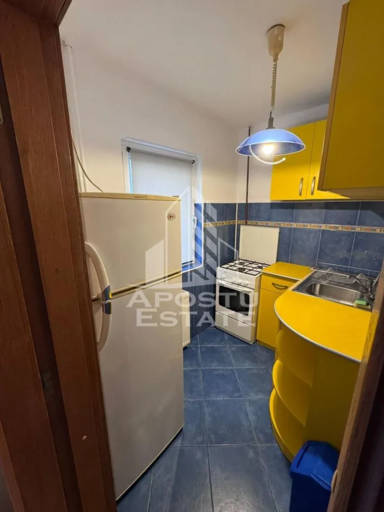 Apartament 1camera de inchiriat, zona Bucovina Timisoara - Agentia imobiliara APOSTU ESTATE va propune spre inchiriere un apartament cu 1 camera, spatios si luminos, situat in zona Bucovina, o zona linistita si bine pozitionata in Timisoara,Timis. Potrivit pentru cupluri,familii , tineri care isi doresc o locuinta unde sa se simta confortabil si cu acces facil catre scoli, statii de autobuz, supermarketuri , magazine de zona, parcuri.

Suprafata utila: 40 mp
Compartimentare eficienta:
-Hol de acces generos
-Bucatarie complet mobilata si utilata
-Dormitor mobilat si utilat
-Baia este dotata cu cada

Confort si facilitati:

-Incalzirea apartamentului: termoficare
-Apartamentul este complet mobilat si utilat
-Proprietarul accepta animale de companie

Localizare:
-Zona Bucovina, Timisoara Timis – acces facil spre magazine, supermarketuri, scoli, parcuri si mijloace de transport in comun.

Ideal pentru:

-Cupluri
-Tineri
-Studenti
-Familii

Disponibilitate: 1 IULIE
Pret chirie lunara:315€
Programeaza o vizionare pentru a-ti putea imagina viitorul aici!
ID intern: CP3092894