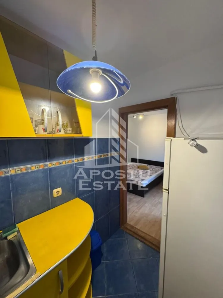 Apartament 1camera de inchiriat, zona Bucovina Timisoara - Agentia imobiliara APOSTU ESTATE va propune spre inchiriere un apartament cu 1 camera, spatios si luminos, situat in zona Bucovina, o zona linistita si bine pozitionata in Timisoara,Timis. Potrivit pentru cupluri,familii , tineri care isi doresc o locuinta unde sa se simta confortabil si cu acces facil catre scoli, statii de autobuz, supermarketuri , magazine de zona, parcuri.

Suprafata utila: 40 mp
Compartimentare eficienta:
-Hol de acces generos
-Bucatarie complet mobilata si utilata
-Dormitor mobilat si utilat
-Baia este dotata cu cada

Confort si facilitati:

-Incalzirea apartamentului: termoficare
-Apartamentul este complet mobilat si utilat
-Proprietarul accepta animale de companie

Localizare:
-Zona Bucovina, Timisoara Timis – acces facil spre magazine, supermarketuri, scoli, parcuri si mijloace de transport in comun.

Ideal pentru:

-Cupluri
-Tineri
-Studenti
-Familii

Disponibilitate: 1 IULIE
Pret chirie lunara:315€
Programeaza o vizionare pentru a-ti putea imagina viitorul aici!
ID intern: CP3092894