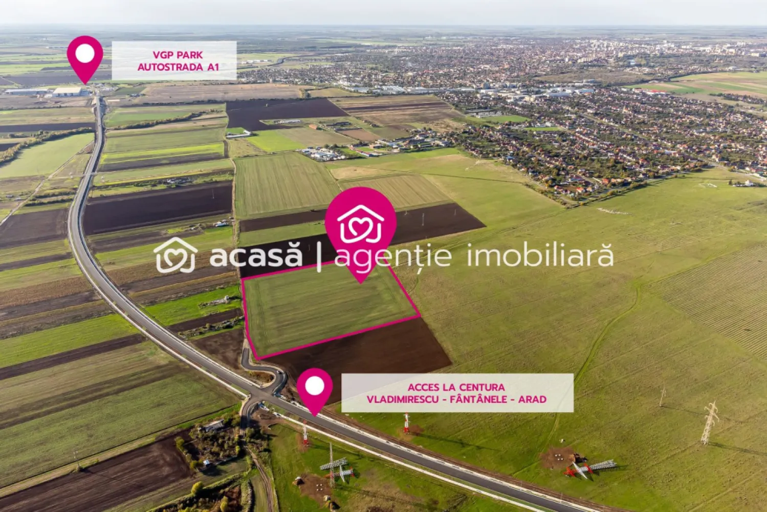 Teren industrial poziționat strategic 17 eur/mp - Vă oferim spre achiziție un teren ideal pentru construcții de hale industriale, platforme de depozitare, stație carburanți, parcări TIR-uri.

Terenul se află în Arad (în dreptul cartierului Sânicolu Mic) cu acces direct la centura Arad - Fântanele - Vladimirescu.

Caracteristici teren:
Teren arabil extravilan Arad
Suprafață: 45.080 mp
Front stradal: 197 m
Utilități: în zonă (nu sunt pe teren)

Preț: 17 eur/mp (așa cum este terenul acum)
+ 1 eur/mp dacă se dorește branșament de curent pe parcelă (avans minim 50%)
+ 3 eur/mp dacă se dorește PUZ (avans minim 50%)

Pentru ofice detalii sau vizionare apelați:
0721356746 Florin Moș