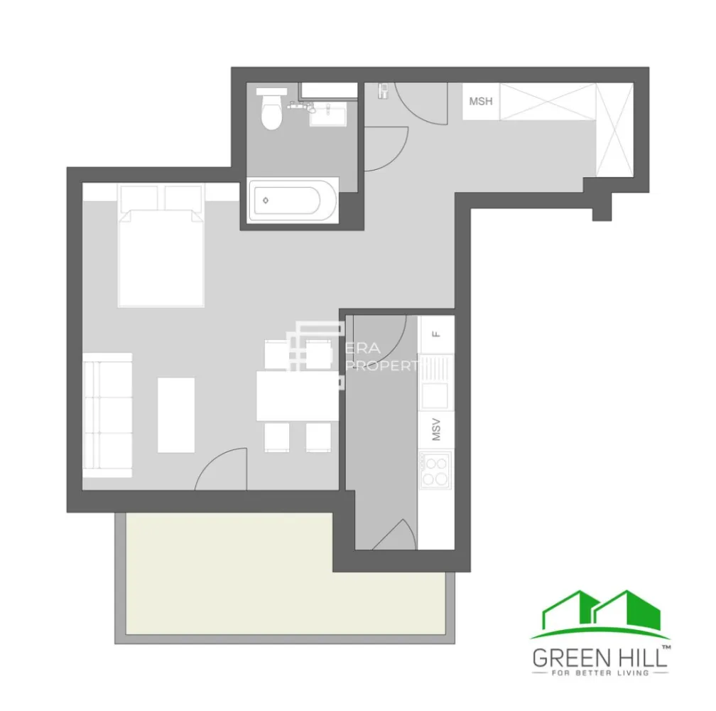 Apartament tip studio 39mp + balcon 10 mp – Green Hill, Turnișor Vest