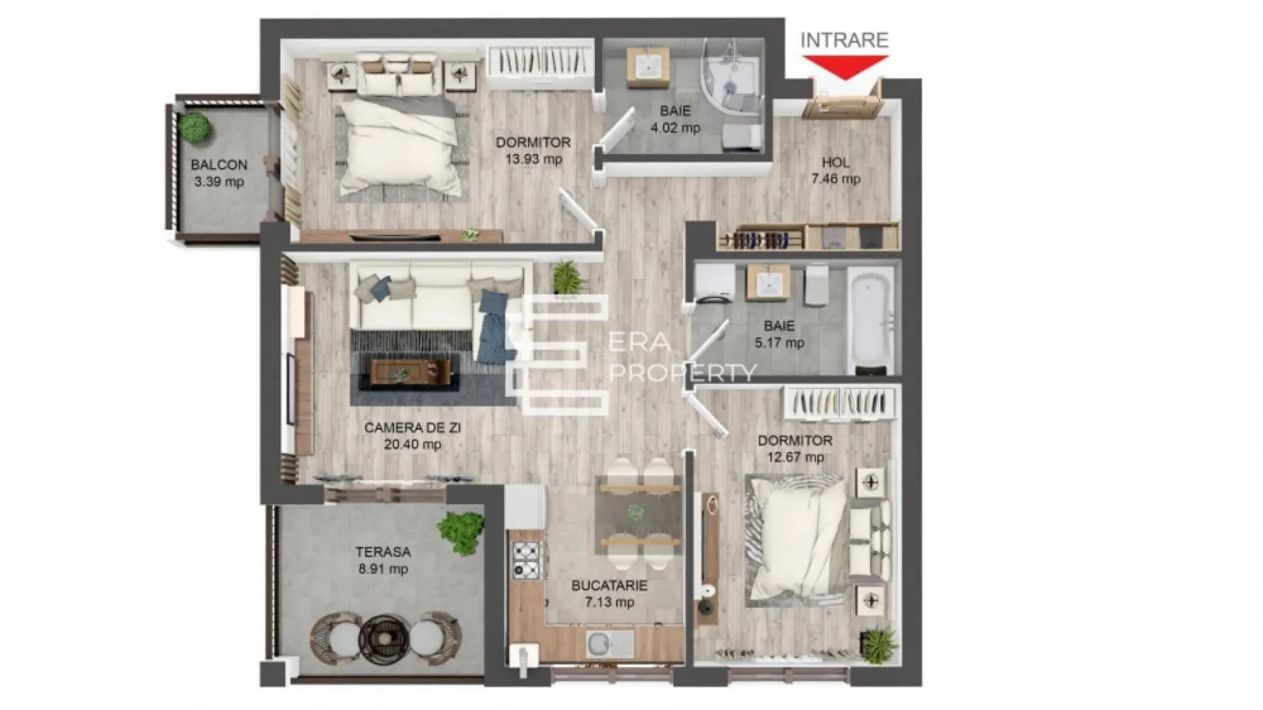 Apartament 3 camere, 71 mp, boxa - intabulat-Selimbar
