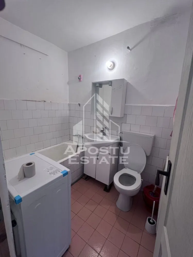 Apartament cu 1 camera, de inchiriat, zona Bucovina, Timisoara - Agentia imobiliara APOSTU ESTATE va propune spre inchiriere un apartament cu 1 camerea spatios si luminos, situat in zona Bucovina, o zona linistita si bine pozitionata din Timisoara, potrivit pentru cupluri sau persoane singure care isi doresc o locuinta unde sa se simta confortabil si cu acces facil catre scoli, statii de autobuz,tramvaie, supermarketuri , magazine de zona, parcuri.

Suprafata utila: 28 mp
Compartimentare eficienta:
-Hol de acces 
-Bucatarie complet mobilata si utilata
-Dormitor mobilat si utilat
-Baie prevazuta cu cada

Confort si facilitati:
-Incalzirea apartamentului: colterm
-Apartamentul este complet mobilat si utilat
-Se accepta animale de companie de catre proprietar

Localizare:
-Timis,Timisoara, zona Bucovina– acces facil spre magazine, supermarketuri, scoli, parcuri si mijloace de transport in comun.

Ideal pentru:
-Persoane singure
-Cupluri
-Studenti

Disponibilitate: imediata
Pret chirie lunara: 250 euro ( usor negociabil)
Programeaza o vizionare pentru a-ti putea imagina viitorul aici!
ID intern: CP2963045
