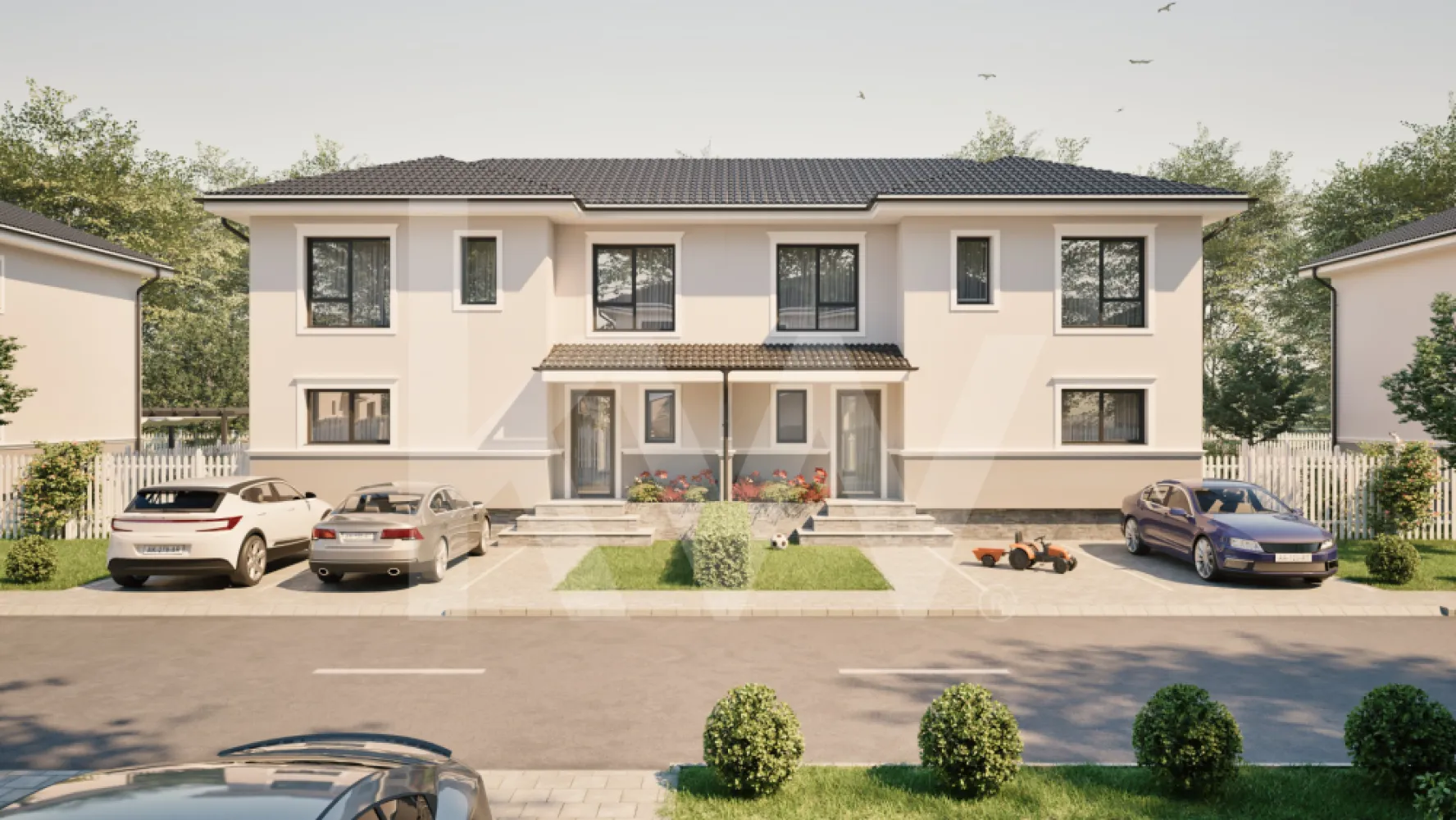 Casa duplex 4 camere in cartier nou Șură Mica - Cauți un spațiu unde familia ta să crească în siguranță și armonie? Duplexul Tip 2 îți oferă exact asta. Cu 4 camere și 115 mp utili, această casă de vânzare aproape de Sibiu combină perfect spațiul cu funcționalitatea.

Livingul deschis și luminos, cu acces pe terasa acoperită, devine scena celor mai frumoase momente de familie. Bucătăria separată este inima casei. Cele trei dormitoare oferă spațiul perfect pentru odihnă și visare. Două băi moderne și spații de depozitare inteligente îți fac viața mai simplă. Încălzirea în pardoseală și cele două locuri de parcare îți asigură confortul zi de zi. Casa ta prinde contur în acest ansamblu.
Mai mult decât un ansamblu rezidențial. Este locul unde visul unui cartier cum toate ar trebui să fie devine realitate.
Imaginează-ți diminețile liniștite, razele soarelui filtrate prin fereastra casei tale, aerul curat și natura care te întâmpină chiar la ușă.

Situat în Șura Mică, la doar 10 minute de Sibiu, complexul  se întinde pe o suprafață de 4,65 hectare.
Cele 100 de case noi de vânzare Sibiu (single și duplex) sunt proiectate pentru a oferi un mediu de viață sigur și confortabil.
Aici, casele nu sunt doar construcții, ci spații de liniște și bucurie.
Fie că alegi o casă single elegantă sau un duplex modern, aici vei găsi acel sentiment unic de apartenență.

Te bucuri de spații generoase, grădină proprie și terasă acoperită, perfecte pentru serile de vară, loc de joacă sigur pentru aventurile celor mici.
Locuințele vor fi livrate astfel: exterior la cheie și interior la gri avansat, oferindu-ți flexibilitate în amenajare.
Fiecare locuință va beneficia de 2 locuri de parcare în fața casei.