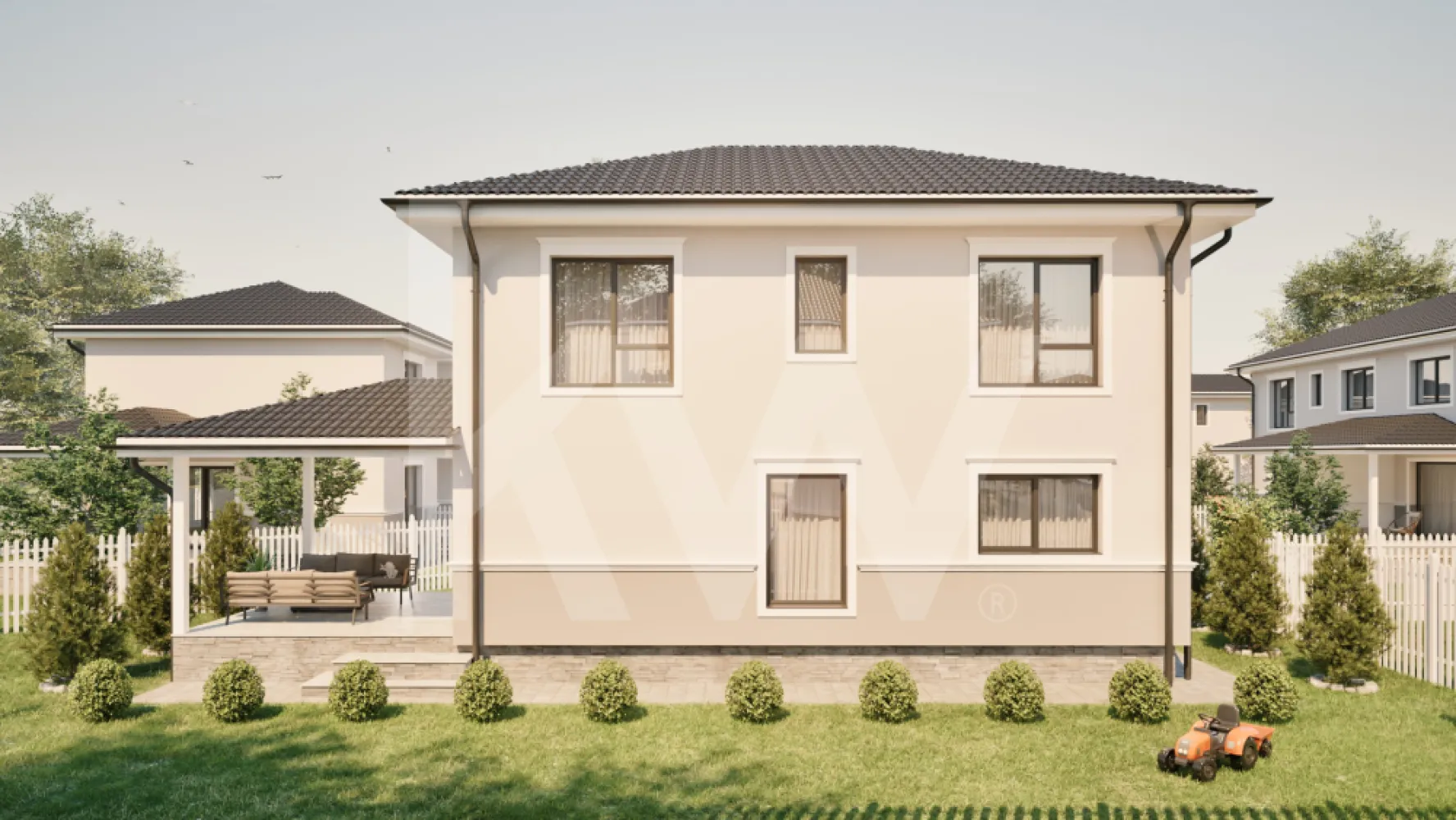Casa individuala 5 camere in cartier nou Șură Mica - Imaginează-ți diminețile liniștite într-o casă nouă care oferă tot ce ai visat pentru familia ta. Cu 121 mp utili, Vila Single Tip 2 te întâmpină cu un living generos. Spațiul perfect pentru povești spuse în familie sau seri de relaxare. Terasa acoperită devine refugiul tău de liniște, indiferent de anotimp.

Trei dormitoare primitoare, două băi moderne și o bucătărie separată creează cadrul ideal pentru un stil de viață echilibrat. Încălzirea în pardoseală adaugă acel plus de confort pe care îl meriți. Două locuri de parcare în fața casei completează un tablou gândit pentru confort și siguranță. La doar câteva minute de Sibiu, în inima noii comunități, casa ta te așteaptă.Mai mult decât un ansamblu rezidențial. Este locul unde visul unui cartier cum toate ar trebui să fie devine realitate.
Imaginează-ți diminețile liniștite, razele soarelui filtrate prin fereastra casei tale, aerul curat și natura care te întâmpină chiar la ușă.

Situat în Șura Mică, la doar 10 minute de Sibiu, complexul  se întinde pe o suprafață de 4,65 hectare.
Cele 100 de case noi de vânzare Sibiu (single și duplex) sunt proiectate pentru a oferi un mediu de viață sigur și confortabil.
Aici, casele nu sunt doar construcții, ci spații de liniște și bucurie.
Fie că alegi o casă single elegantă sau un duplex modern, aici vei găsi acel sentiment unic de apartenență.

Te bucuri de spații generoase, grădină proprie și terasă acoperită, perfecte pentru serile de vară, loc de joacă sigur pentru aventurile celor mici.
Locuințele vor fi livrate astfel: exterior la cheie și interior la gri avansat, oferindu-ți flexibilitate în amenajare.
Fiecare locuință va beneficia de 2 locuri de parcare în fața casei.