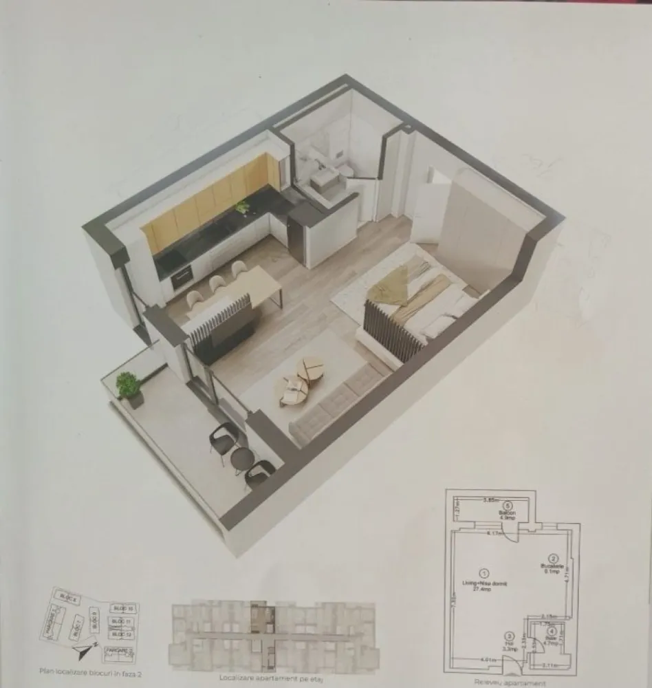 Pipera studio modern 45 mp mobilat și utilat Complex Ivory