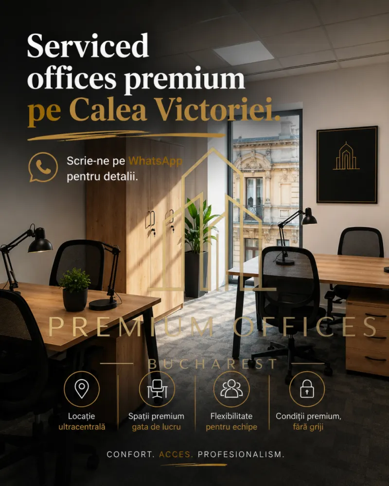 Sector 1, Birouri flexibile Full Serviced – Ready to use - Businessul tau merita mai mult decat un simplu birou.Serviced offices premium, pregatite pentru echipe care vor:✔️ locatie ultracentrala - Calea Victoriei✔️ spatii complet mobilate✔️ acces 24/7✔️ meeting rooms premium✔️ internet de mare viteza✔️ receptie &amp; suport dedicat✔️ lounge &amp; bucatarie complet echipata✔️ parcare subteranaTotul gata de lucru.Fara setup. Fara stres operational.Spatii premium fully serviced, cu configurare personalizata in functie de echipa si tipul de business. Locuri de parcare disponibile separat.✦ Oferta de lansare disponibila pentru o perioada limitata ✦ Zero ComisionVa rugam fara apeluri pentru intermediere sau preluare oferta. Multumim pentru intelegere.📍 Calea VictorieiScrie-ne pe WhatsApp pentru detalii sau o vizionare.#birouVictoriei #birouCaleaVictoriei #officecaleavictoriei #officeBucharest #startup