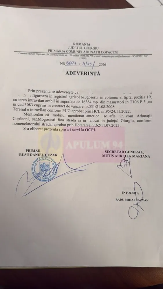 Teren 16.300 mp Mogoșești, investiție și parcelare | Adunatii Copaceni