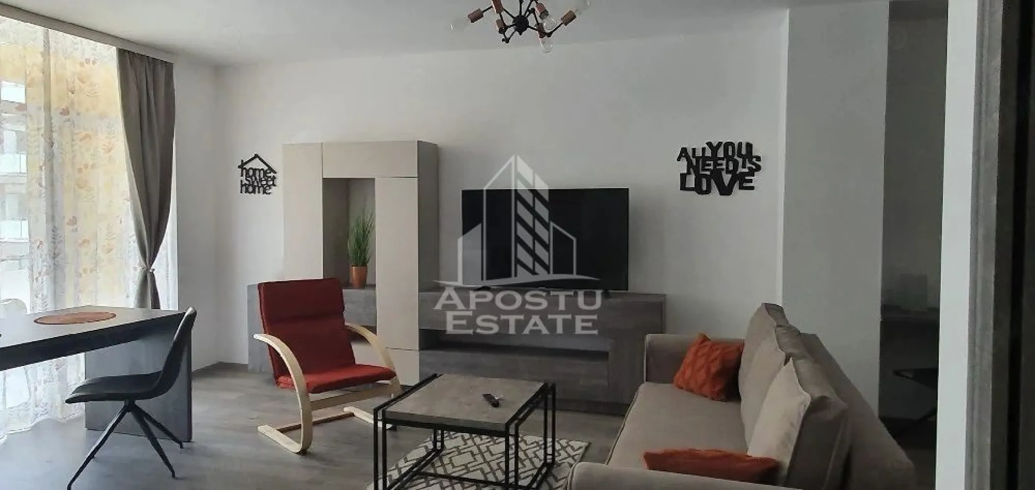 Apartament 2 camere,de inchiriat,Vivalia ,Take Ionescu, Timisoara - Agentia imobiliara APOSTU ESTATE va propune spre inchiriere un apartament cu 2 camere, spatios si luminos, situat in zona Take Ionescu , o zona linistita si bine pozitionata din Timisoara, potrivit pentru cupluri,familii, sau studenti care isi doresc o locuinta unde sa se simta confortabil si cu acces facil catre scoli, statii de autobuz, supermarketuri , magazine de zona, parcuri.
Apartamentul se afla in complexul Vivalia 
Suprafata utila: 54 mp
Compartimentare eficienta:
-Hol de acces generos
-Bucatarie complet mobilata si utilata, cu loc de luat masa
-Living luminos si spatios
-Dormitor mobilat si utilat
-Baie 
Confort si facilitati:
-Incalzirea apartamentului: centrala proprie 
-Apartamentul este complet mobilat si utilat de către proprietar 
-Loc de parcare subteran 
Localizare:
-Timis,Timisoara, zona Take Ionescu – acces facil spre magazine, supermarketul Lidl, scoli, parcuri si mijloace de transport in comun.

Ideal pentru:
-Familii
-Cupluri
-Studenti
Pret chirie lunara: 550 euro 
Programeaza o vizionare pentru a-ti putea imagina viitorul aici!
ID intern: CP3154848