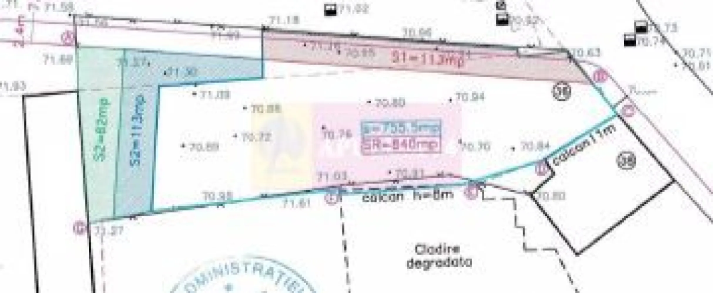 Teren Ultracentral Piata Unirii, regim inaltime 13m+1retras - Va oferim spre vanzare un teren in zona Ultracentrala Unirii, liber de consructii, cu o suprafata de 755mp, cu doua deschideri, POTmax=65%, CUTmax=2,5, inaltime 13m +un etaj restras.
Toate utilitatile sunt pe teren.
Liber de constructii.
Pentru detalii suplimentare si vizionare contactati agentul Dona Camelia 0733683461