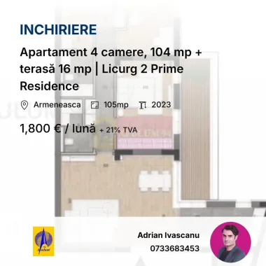 Apartament 4 camere, 104 mp + terasă 16 mp | Licurg 2 Prime Residence