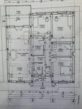 Casă la cheie pe 1 nivel 4 camere 2 băi,145 mp,500 mp teren