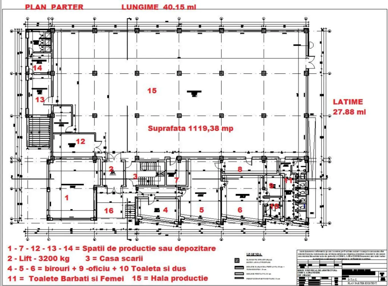 Spatiu de productie,depozit, birouri,3.000 mp.utili, - De vanzare hală de producție , depozit și birouri, cu suprafata utilă de 3.000 mp. 2.000 mp teren,situată în Targu Mures, strada Gheorghe Doja cu deschidere la E 60 
Doritorii pot achiziționa clădirea la prețul de 1.500.000 euro, negociabil Comision ZERO! 
 Contact 077404870 Bogdan 
 Detalii tehnice
In subsol unde este sala de cazane sunt doua cazane de incălzire pentru fiecare spatiu delimitat prin CF cu instalatii de gaz, alimentare cu apa si energie electrica separate.
Contact 0774048706 Bogdan
Pe langa cele doua centrale termice tot la subsol este un compresor de aer cu melc de capacitate mare Ceccato CS50 si un generator de aburi pe care noi il folosim la finisat produsele de confectii.
In subsol este o camera tip buncar atomic deoarece in 1978 cand a fost construita cladirea era obligatoriu sa se prevada astfel de incaperi la subsolul cladirilor.
Cladirea este prevazuta cu lift care se poate folosi de la subsol pana la etaj, avand o capacitate de 3200 kg. In cazul in care se ridica cladirea cu inca doua nivele liftul se poate rezolva prin mutarea la ultimul etaj al spatiului ethnic si trebuioe doar schimbat cablul.
In anul 2020 sa montat pe acoperisul cladirii un Sistem fotovoltaic de producere a energiei electrice Putere 26.4 KW , 98 panouri fotovoltaice care au 10 ani garantie si sunt in primul an de functionare. 
Cladirea a fost izolata termic acum 3 ani pe toata suprafata exterioara.
La fiecare nivel sunt cate doi Hidranti avand certificate de verificare fiecare. De fapt toate elementele din cladire care necesita verificari periodice ISCIR, prize, impamantari etc sunt la zi.
S-a facut un proiect de amenajare al cladirii si se pot aproba construirea a inca doua etaje, fiind facuta la momentul cand am solicitat aprobarea studiu de rezistenta al cladirii in vederea aprobarii constructiei celor doua nivele. 
Toate documentatiile sunt in dosarul de proiect.