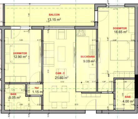 Apartament 3 camere 2 bai - 72mp utili de vanzare balcon etaj 1 Sibiu