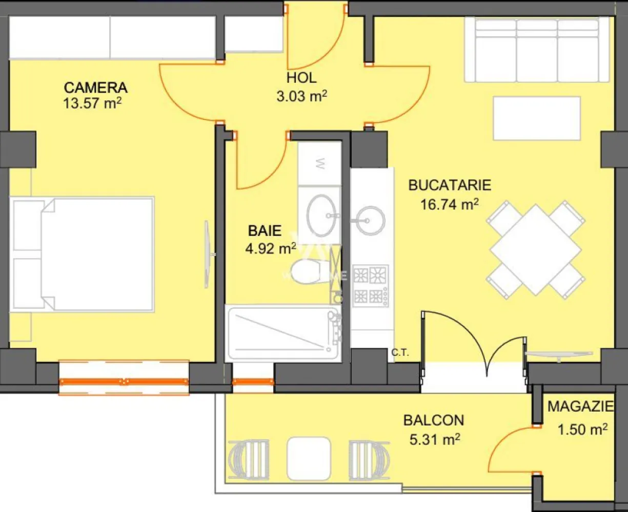 Apartament cu 2 camere si avans doar 5% - zona Doamna Stanca - Sibiu - Proiect nou in faza de constructie
Primele preturi listate
Dezvoltator cu o experienta de 15 ani pe piata
Loc de parcare suprateran (optional subteran) si spatiu depozitare pentru fiecare apartament inclus in pret
Termen receptie: 2028
Locatie: Zona Shopping City Sibiu

Apartament 2 camere cu predare La Alb (optional La Cheie).
Compartimentare: hol, dormitor, living cu bucatarie, baie cu geam, balcon, spatiu pentru depozitare

Alte puncte forte:
*Bloc modern D+P+6
*Incalzire in pardoseala
*Lift pentru 6 persoane
*Parcari pentru vizitatori
*Zona comerciala si de interes
*Spatiu amenajat pentru biciclete
*Vedere panoramica

Pret: 
*pentru etaj: parter - et.3, 89 500 Euro TVA Inclus predare la stadiu interior La Alb. 
*pentru etaj: 4 - 6, 79 500 Euro TVA Inclus predare la stadiu interior La Alb. 
Optional pentru finisaje de interior +3000euro.