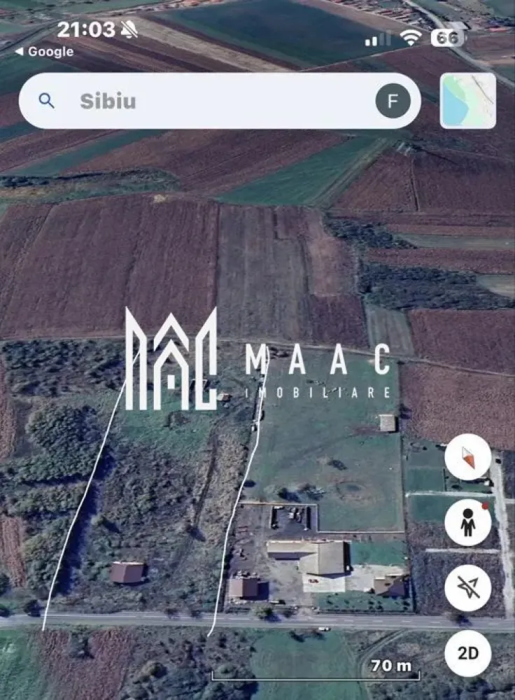 Teren intravilan | 20.000 MP | Parcelabil | Daia - MAAC Imobiliare vă prezintă spre vânzare un teren cu potențial ridicat de dezvoltare, amplasat în apropierea localității Daia, cu acces direct la drumul principal și deschidere către două căi de acces.

Proprietatea are o suprafață totală de 20.200 mp și este situată în extravilanul UAT Roșia, într-o zonă aflată în continuă dezvoltare, unde există deja hale industriale, construcții rezidențiale și investiții în curs de implementare. Conform extrasului de carte funciară, terenul are suprafața de 20.200 mp și este liber de construcții.

Caracteristici:
Suprafață totală: 20.200 mp
Acces direct din drumul principal
Acces la două drumuri
Curent electric disponibil pe teren
Teren scos din circuitul agricol
Zonă în plină dezvoltare
Posibilitate de parcelare
Suprafață minimă ce poate fi achiziționată: 5.000 mp
Posibilitate de vânzare integrală sau parțială

Avantaje:
Poziționare excelentă lângă localitatea Daia
Acces rapid către Sibiu și principalele căi de transport
Ideal pentru dezvoltare industrială, logistică, parc fotovoltaic sau investiție pe termen lung
Vecinătăți deja dezvoltate cu hale și locuințe
Acces facil pentru utilaje și trafic greu.

Pentru mai multe detalii sau pentru programarea unei vizionări, vă rugăm să ne contactați specificând ID: CP3137006