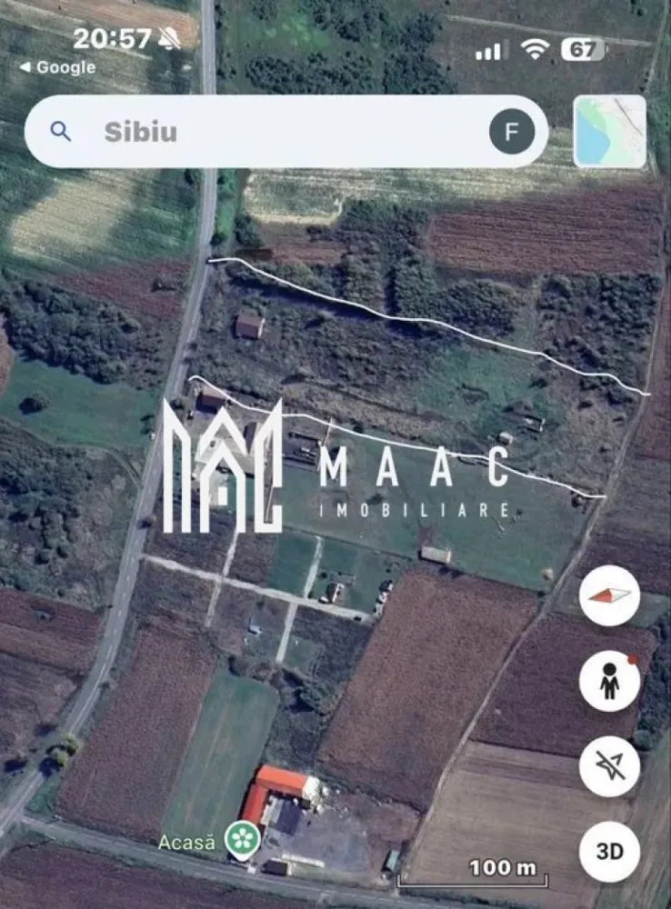Teren intravilan | 20.000 MP | Parcelabil | Daia - MAAC Imobiliare vă prezintă spre vânzare un teren cu potențial ridicat de dezvoltare, amplasat în apropierea localității Daia, cu acces direct la drumul principal și deschidere către două căi de acces.

Proprietatea are o suprafață totală de 20.200 mp și este situată în extravilanul UAT Roșia, într-o zonă aflată în continuă dezvoltare, unde există deja hale industriale, construcții rezidențiale și investiții în curs de implementare. Conform extrasului de carte funciară, terenul are suprafața de 20.200 mp și este liber de construcții.

Caracteristici:
Suprafață totală: 20.200 mp
Acces direct din drumul principal
Acces la două drumuri
Curent electric disponibil pe teren
Teren scos din circuitul agricol
Zonă în plină dezvoltare
Posibilitate de parcelare
Suprafață minimă ce poate fi achiziționată: 5.000 mp
Posibilitate de vânzare integrală sau parțială

Avantaje:
Poziționare excelentă lângă localitatea Daia
Acces rapid către Sibiu și principalele căi de transport
Ideal pentru dezvoltare industrială, logistică, parc fotovoltaic sau investiție pe termen lung
Vecinătăți deja dezvoltate cu hale și locuințe
Acces facil pentru utilaje și trafic greu.

Pentru mai multe detalii sau pentru programarea unei vizionări, vă rugăm să ne contactați specificând ID: CP3137006