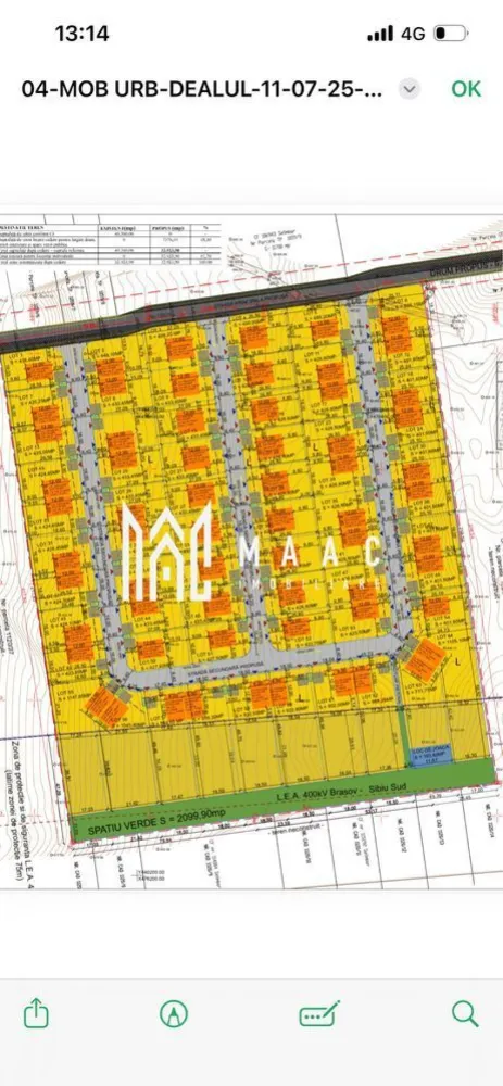 Teren intravilan Selimbar | 40.300 mp | La 3 km de Sibiu - MAAC Imobiliare vă propune spre vânzare un teren intravilan cu suprafața totală de 40.300 mp, situat la doar 3 km de Sibiu, în apropierea zonei Zorabia, cu acces rapid către Zona Industrială Est și autostradă.

Proprietatea beneficiază de PUZ aprobat, iar utilitățile sunt în curs de obținere. Amplasarea oferă o panoramă deosebită asupra municipiului Sibiu și a Munților Făgăraș, reprezentând o oportunitate excelentă pentru dezvoltatori.

Terenul este parcelat în 64 de loturi, cu suprafețe cuprinse între 437 mp și 1.270 mp, conform schiței de parcelare, fiind ideal pentru dezvoltarea unui ansamblu rezidential.

Avantaje:
- PUZ aprobat;
- la aproximativ 2 minute de Zona Industrială Est
- vedere panoramică spre Sibiu și Munții Făgăraș
- parcelare realizată
- oportunitate excelentă pentru investiție și dezvoltare rezidențială
- acces facil către autostradă

Pentru mai multe informații sau programarea unei vizionări, vă rugăm să ne contactați specificând ID: CP3016309