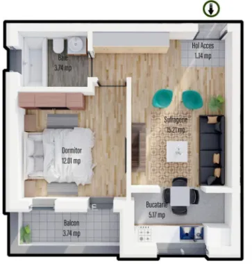 Ap. 2 cam. martie 2026 zona Militari Residence