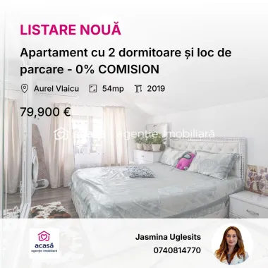 Apartament cu 2 dormitoare și loc de parcare - 0% COMISION