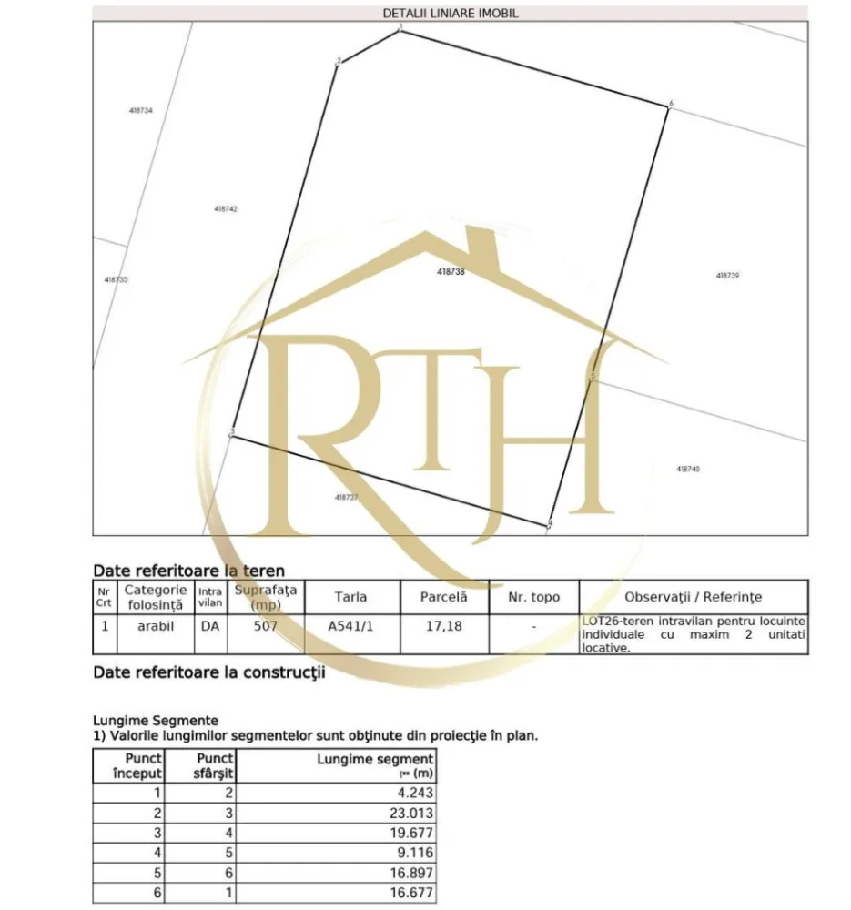 Oferim spre vanzare parcela pentru duplex, Giroc, suprafata 507 mp, 2 fronturi
