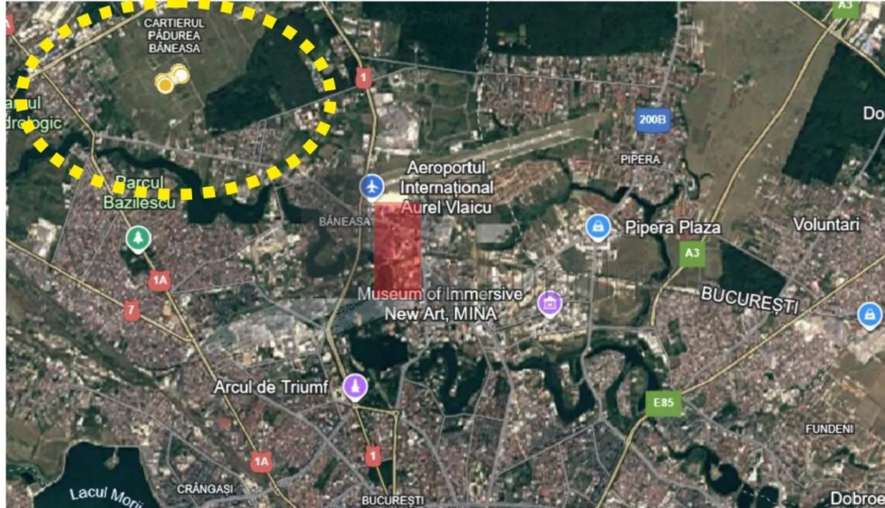 Teren cartier Padurea Baneasa - Teren intravilan construibil de 21.000 mp – Sector 1, București (zona Pădurea Băneasa)

Localizare: Drumul Piscul Enei / Drumul Vârful Pleșița, în spatele Pădurii Băneasa, Sector 1, București
Suprafață totală: 21.000 mp
Clasificare urbanistică: Intravilan – Zonă M3 conform PUG București
Regim de înălțime permis: P+4+5R
Indice urbanistic:
CUT (Coeficient de Utilizare a Terenului): 2,5
POT (Procent de Ocupare a Terenului): 60%
Deschidere stradală:
Aproximativ 70 m la Drumul Piscul Enei
Utilități disponibile: La circa 500 m – apă, canalizare, electricitate, gaze
Accesibilitate excelentă datorită viitoarei infrastructuri rutiere moderne. Terenul este traversat de DR4 (Drumul Radial 4 Nord Express), ceea ce oferă un avantaj semnificativ în ceea ce privește conectivitatea.
Notă: DR4 va împărți terenul în două sectoare, aproximativ 3.600 mp fiind supuși exproprierii pentru dezvoltarea infrastructurii.
Traseu DR4: Bulevardul Poligrafiei – Șoseaua Șisești – DNCB – A0 Mogoșoaia – DJ Buftea-Corbeanca
