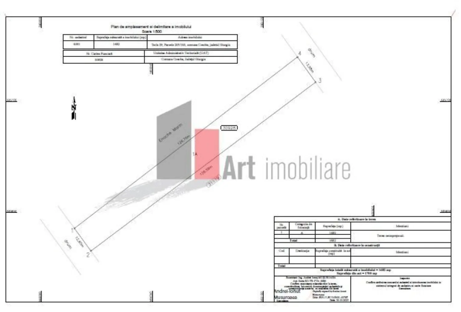 Oportunitate de investiție: Teren intravilan în Cosoba – Nod strategic A0 / A1 - Vă propunem spre achiziție un teren cu un potențial deosebit pentru dezvoltare rezidențială, situat în comuna Coșoba, județul Giurgiu. Proprietatea beneficiază de o poziționare strategică în zona de Nord-Vest față de Capitală, oferind un echilibru perfect între liniștea unei zone verzi și accesibilitatea urbană.
Atuuri principale:
Conectivitate excelentă: Doar 10 minute până la intrarea în București, 2 km distanță de autostrada A1 și doar 1 km de noul nod rutier A0.
Configurație: Teren cu dublă deschidere, optim pentru diverse proiecte de construcție.
Accesibilitate: Pe latura stângă, proprietatea se învecinează cu un drum de servitute, oferind oportunitatea obținerii unui drept de acces suplimentar pentru o mai bună compartimentare a lotului.
Utilități la poartă: Gaz, apă și electricitate disponibile la drumul principal.

Preț: Negociabil. Locația este confirmată și verificată.