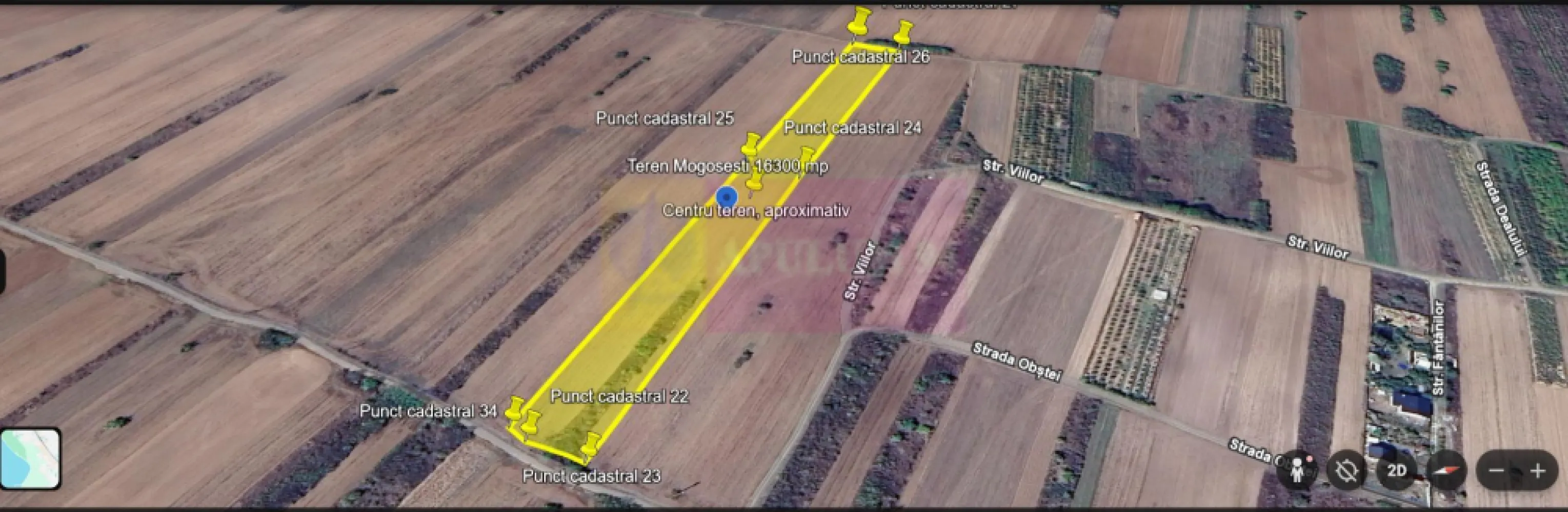 Teren 16.300 mp Mogoșești, investiție și parcelare | Adunatii Copaceni - Teren de 16.300 mp în Mogoșești, comuna Adunații-Copăceni, la aproximativ 14 km de București. Intravilan conform PUG, intabulat, CF liber de sarcini.
Suprafață în acte: 16.300 mp
Suprafață măsurată: 16.384 mp
Nr. cadastral: 3083
Categorie: arabil
Regim: intravilan conform informațiilor disponibile în PUG
Google Maps: 44.232661543, 26.103144416
Accesul apare în documentația cadastrală din drum de exploatare, la două capete ale terenului: aproximativ 34,71 m la capătul nord-vestic și aproximativ 29,99 m + 11,94 m la capătul sud-estic.
Lungime teren: aproximativ 250 m
Utilități: nu sunt disponibile pe teren
Preț: 179.300 euro
Preț/mp: 11 euro/mp
Proprietar PF
Zonă liniștită, cu terenuri libere și proprietăți individuale

Utilizare recomandată:

Parcelare în loturi de 400–600 mp
Dezvoltare rezidențială etapizată
Investiție pe termen mediu
Păstrare ca activ imobiliar într-o zonă aflată în dezvoltare
Acte disponibile. Localizare prin GPS și fișier KML la cerere.
Sună pentru detalii și programare vizionari.