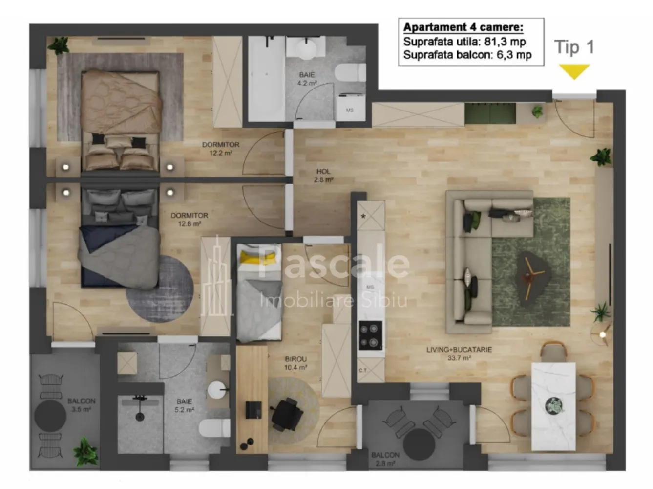 Apartament 4 camere de TIP II – 91,14 mp – 3 balcoane- Doamna Stanca COMISION 0% CUMPARATOR | Etaj 2 - Descoperă acest apartament spațios de 91,14 mp, situat în zona Doamna Stanca, perfect pentru o familie sau pentru cei care caută un spațiu generos și confortabil.Living open space + bucătărie – 39,1 mpBirou – 10,2 mpDormitor 1 – 14,8 mpDormitor 2 – 12,2 mpHol generos – 6,3 mp2 băi – 4,4 mp fiecare3 balcoane – suprafețe (4,3 mp, 3,4 mp, 3,5 mp), suprafață totală de 11,2 mpDotări și finisaje:Compartimentare modernă și practicăFinisaje premiumTâmplărie din profil PVC Salamander (6 camere) cu geam termopan, 3 foi de sticlăUșă metalică la intrarea în apartamentCasa scării finisată la cheieInstalații de încălzire, cu centrală proprie în condensație și calorifere din oțelRacorduri apă-canal în baie și bucătărieRacord gaz metan la bucătărieInstalații electriceȘapăPereți exteriori din zidărie de cărămidă de 25 cm grosimeIzolație termică cu polistiren de 10 cm, la exteriorTencuieli mecanizate la pereții interioriPereți despărțitori din cărămidăTavane tencuiteInstalații de contorizare pentru curent electric, gaz, apă, inclusiv branșamenteParcarea amenajată cu dale din betonLoc de parcare inclusPredarea la stadiul de finisat la cheie are un preț de 161.400 euroPredarea la stadiul de semifinisat avansat este la prețul de 150.650 euroUn apartament ideal pentru cei care caută confort, lumină naturală și un spațiu generos!Contactați-ne pentru mai multe detalii și pentru a programa o vizionare! }}