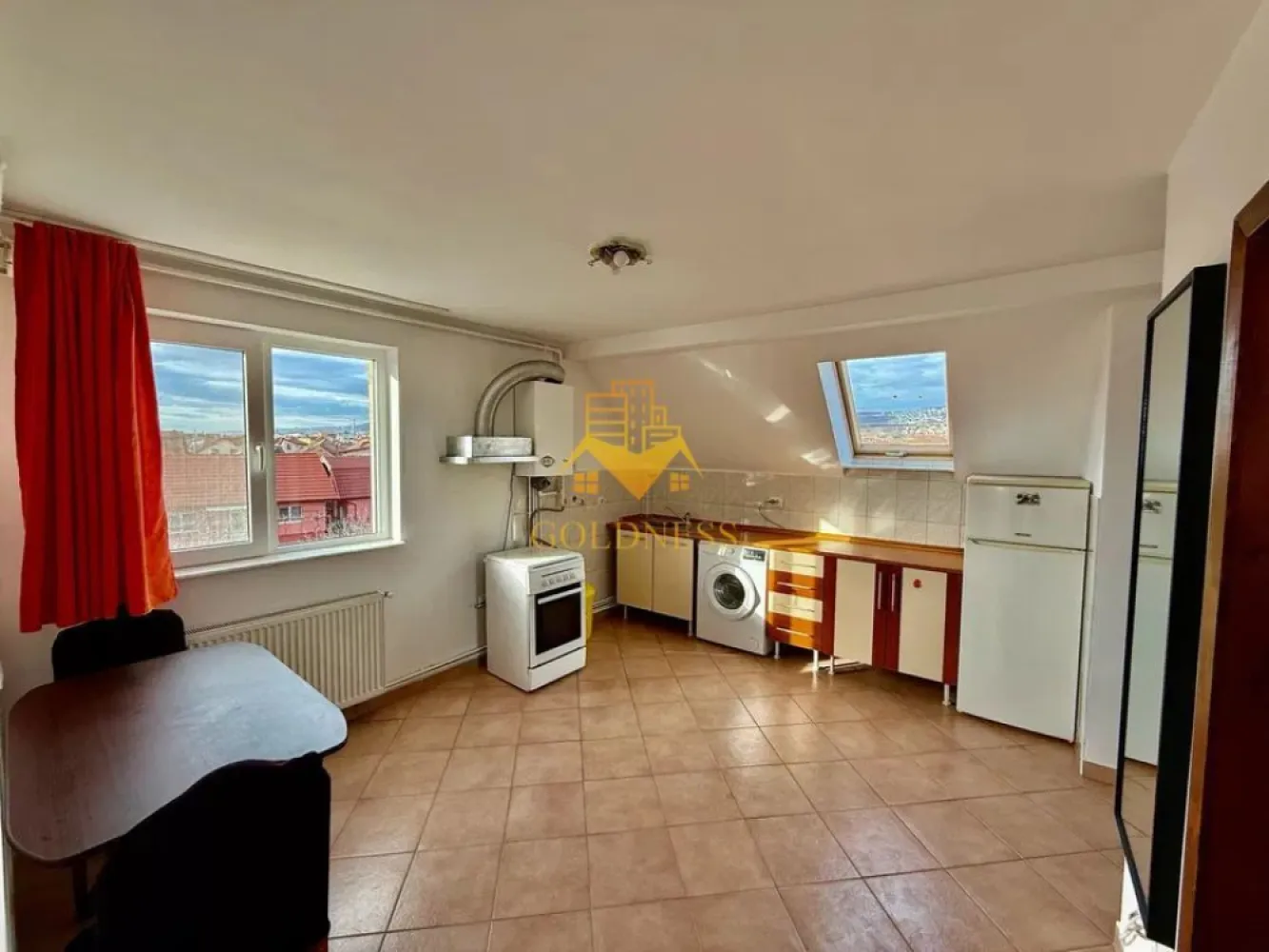 2 Camere, Parcare, Someseni, Traian Vuia, Leroy, Merlin, Cesarom. - GOLDNESS Imobiliare vă propune spre închiriere un apartament cu 2 camere complet mobilat și utilat, la mansarda unui imobil din P+1+m, în Cartierul Someseni
Dispune de loc de parcare!
Se află în apropierea stațiilor de transport în comun, magazine, restaurante, spații verzi, farmacii, etc. 

Apartamentul este compartimentat astfel:
 - dormitor cu pat matrimonial, dressing, noptiere
 - living cu bucatarie open space complet utilată și mobilată, canapea extensibilă, loc de servit masa 
 - baie cu cada, calorifer port prosop și dulap pentru depozitare.

Imobilul este dotat cu toate cele necesare- centrală proprie, frigider, aragaz, hotă, mașină de spălat haine, etc. 

Dacă sunteți interesați de acest apartament și doriți să îl vizionați, dar și pentru alte oferte nu ezitați să ne contactați telefonic sau prin e-mail. Vă stăm la dispoziție!
Pentru intermediere se percepe un comision de 50% din prețul chiriei!