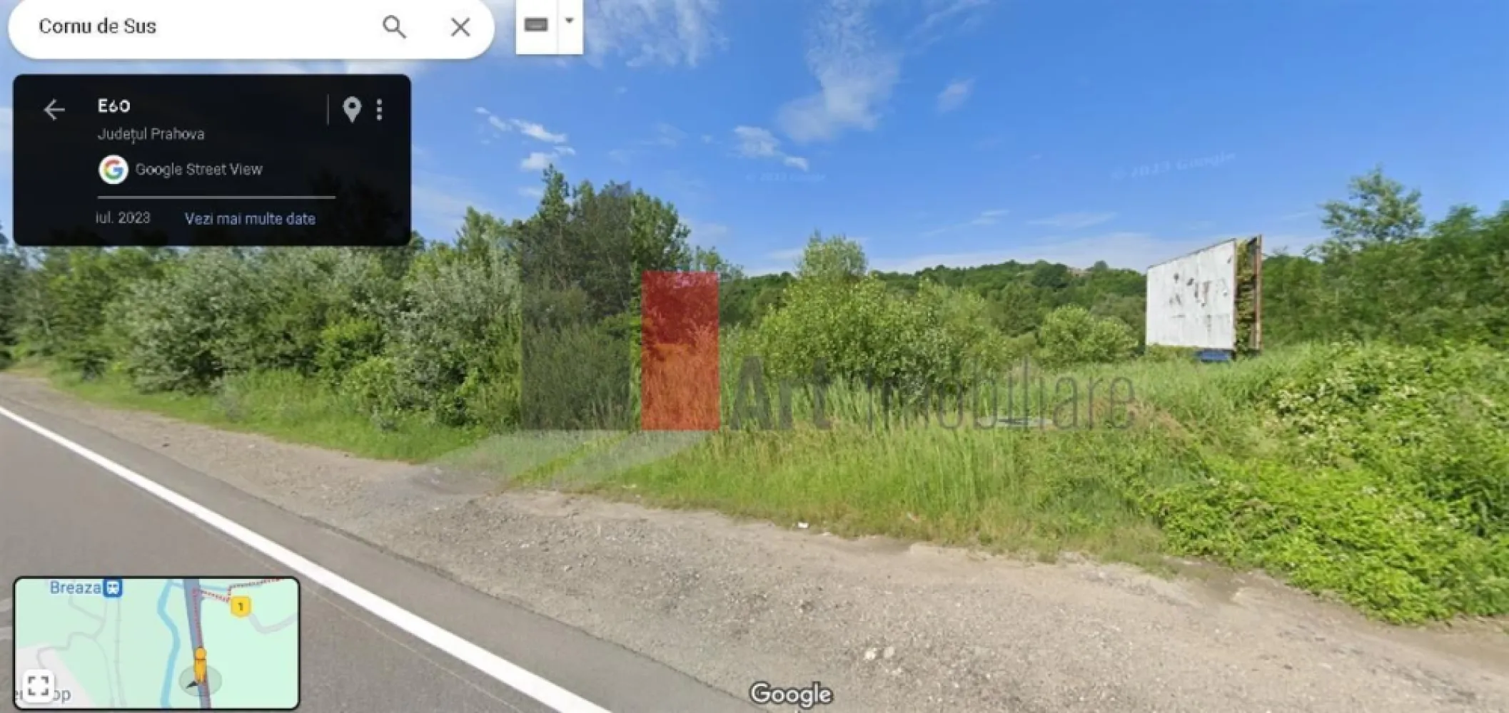 Teren de vanzare Breaza Cornu iesire la DN 1 - ID intern: 329078.

Teren Intravilan construibil de vanzare in localitatea Cornu de sus, cu dechidere de 14,5m la DN- ,1  reper KM 98, avand o suprafata de 800 mp si deschiderea de 14.5 ml la 1 strada.  Pretul este negociabil . Acordam indrumare in vederea acordarii unui credit bancar (BRD, FIRST BANK, ALPHA BANK, BANCA TRANSILVANIA)