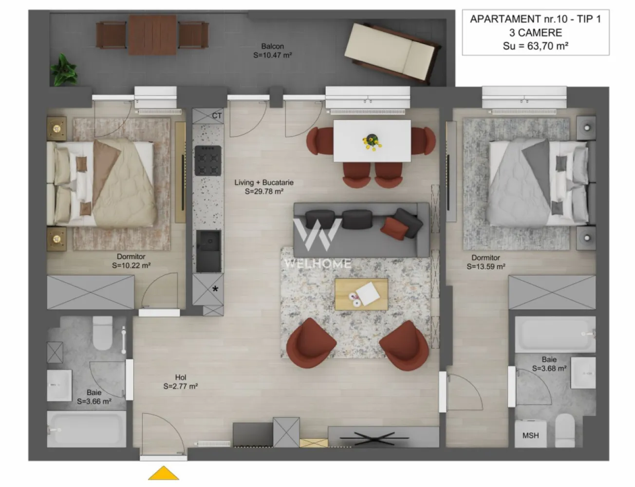🏢 Apartament 3 camere, Str. Doamna Stanca, zona Kaufland - Vă propunem spre vânzare un apartament cu 3 camere, situat într-un bloc nou cu lift, într-o zonă excelentă a orașului. Locuința are o suprafață utilă de 63,70 mp și dispune de un balcon generos de 10,47 mp. Compartimentarea este practică: 2 dormitoare, living cu bucătărie open space, 2 băi și hol. Apartamentul se poate preda: Semifinisat – 119.200 € (TVA inclus) La cheie – 128.800 € (TVA inclus) tel:0740154900 }}