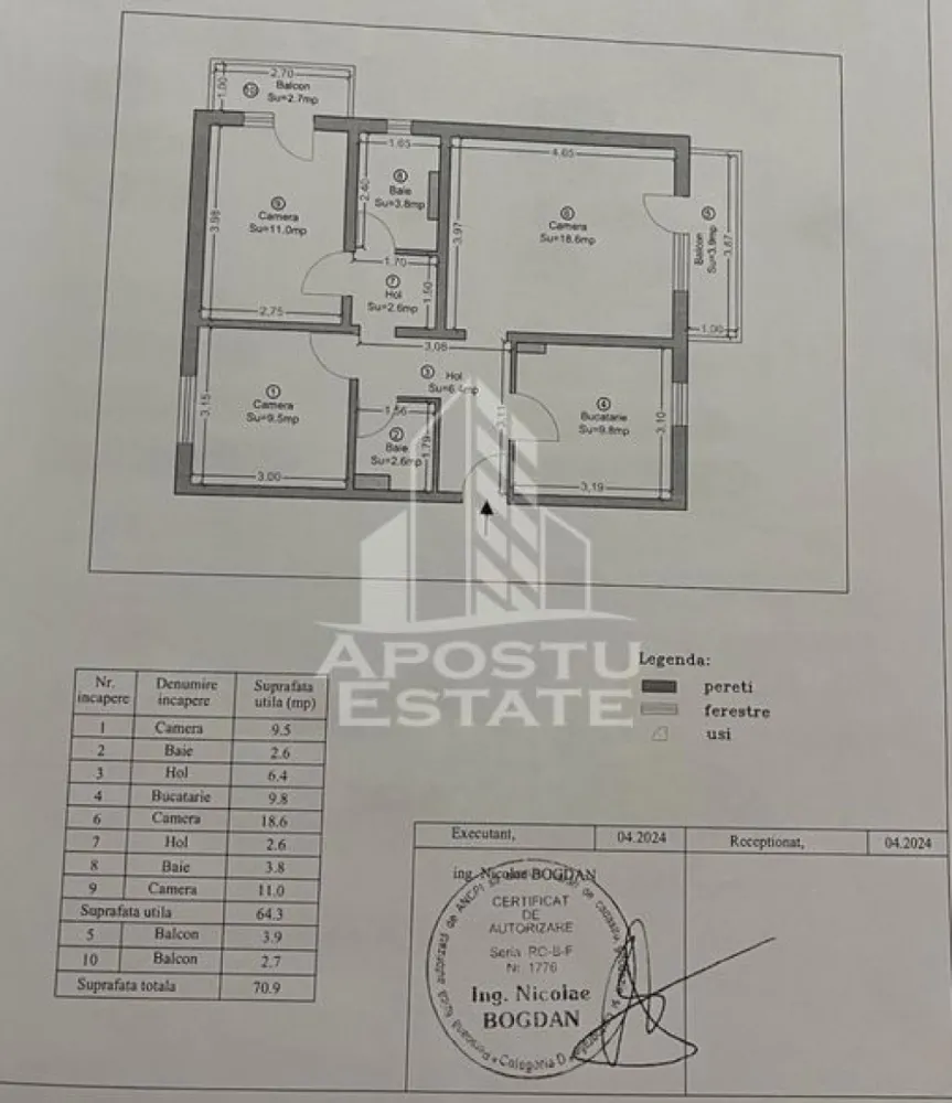 Apartament 3 camere, de vanzare, zona Dambovita, Timisoara