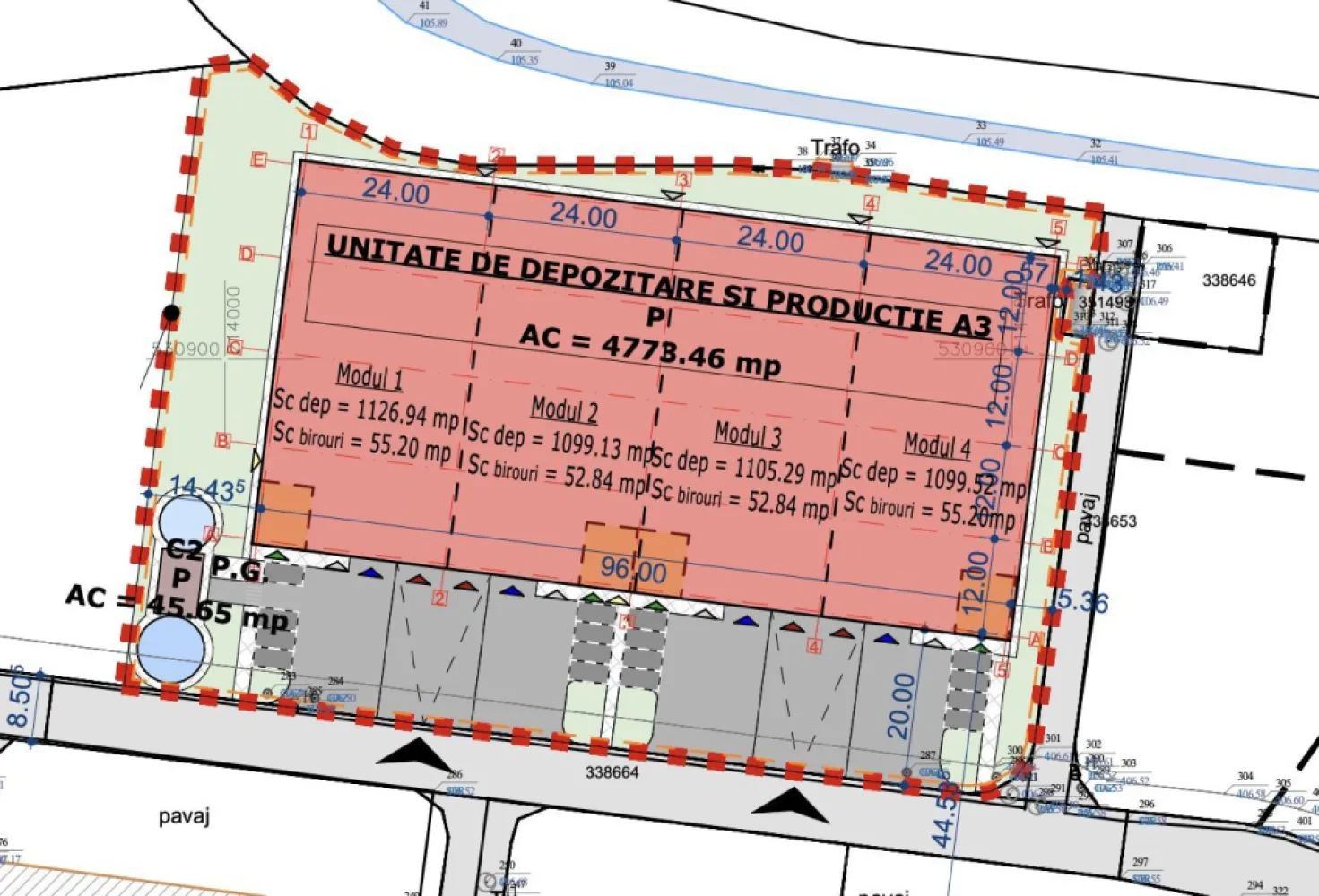 4646 mp - Hala industriala de inchiriat in Parc Industrial Arad - Hala industriala de închiriat in Parc Industrial Arad

Suprafață totală: 4646 m²
 Depozit: 4436 m²
 Birouri: 210 m²
Înălțime liberă: 6 m
Termen de predare: Septembrie 2025 (flexibil)
Locuri de parcare: 1 loc gratuit / 500 m² închiriați

Structură și Finisaje
Structură: Beton & metal
Pereți exteriori: Panouri sandwich de 100 mm; panouri prefabricate din beton (zona andocare)
Acoperiș: Oțel cu vată bazaltică, garanție 15 ani, trape de desfumare conform normelor
Pardoseală depozit: Beton armat lustruit, încărcare utilă 4 t/m², toleranță 3 mm/2 m

Acces și Facilități
Rampe & Acces: 4 rampe drive-in + 4 rampe de andocare TIR
Sistem de stingere a incendiilor: Hidranți exteriori, sprinklere la cerere, alarmă incendiu cu centrală de control
Instalații electrice: ~60 kW/modul (total 240 kW), iluminat LED 200 Lux la 1 m
Încălzire hală: Aeroterme pe gaz, min. 5 °C la -20 °C exterior

Spații Birouri (210 m²)
Compartimentare: Gips-carton, uși MDF
Tavan: 2,7 m înălțime, plafon acustic
Pardoseală: Șapă beton + PVC/parchet/ceramică
Iluminat: LED 500 Lux în zona de lucru
Încălzire/Răcire: Sistem multi-split, radiatoare electrice, min. 20 °C la -20 °C exterior

Costuri și Condiții
Termen de finalizare constructie: septembrie 2025

Chirie:
4,5 EUR/mp/lună (depozit)
9 EUR/mp/lună (birouri)
Service Charge: 0,80 EUR/mp/lună
Include securitate 24/7, mentenanță, deszăpezire, iluminat exterior, taxă de proprietate
Indexare: Anual, conform HICP
Prețurile nu includ TVA

Avantaje
Localizare excelentă în Parcul Industrial Arad
Module flexibile (~1000 m²) sau suprafață totală (4646 m²)
Facilități premium (drive-in, rampe TIR, sprinklere opțional)
Confort & eficiență (birouri moderne, încălzire și răcire optimă)

Date contact: 0721356746 Florin Moș