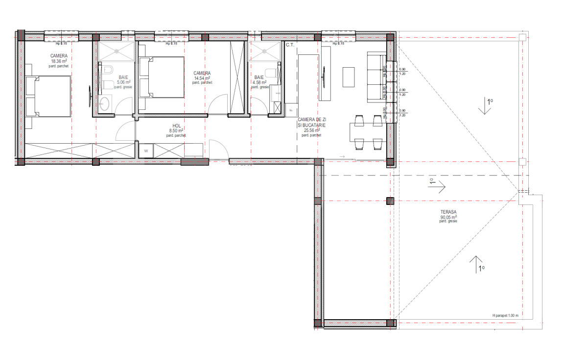 Apartament de vanzare la etaj retras, 3 camere
