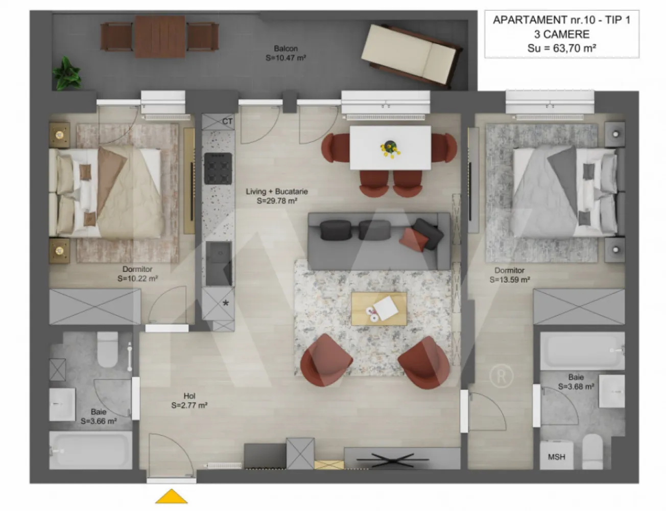 Apartament de vanzare 3 camere Sibiu Doamna Stanca 64mp finisat la alb - Apartament de vanzare 3 camere Sibiu Doamna Stanca 64mpu finisat la stadiul de alb pe interior si la cheie exterior.
Descoperiti noul dumneavoastra camin – un apartament de 3 camere in zona Doamna Stanca!
Va prezentam un apartament spatios, cu o suprafata utila de 63,70 mp, completat de un balcon de 10,47 mp, ideal pentru momente de relaxare. Situat la etajul 1 dintr-un bloc modern cu 6 etaje + etaj retras, acest imobil decomandat imbina confortul si functionalitatea intr-o locatie de exceptie.
Beneficiile pe care le veti avea:
Confort si spatiu: Compartimentare inteligenta, incluzand 2 dormitoare ( unul cu baie proprie ), 2 bai, un living open-space cu bucatarie in suprafata de 29,78mp, nemobilat, dar pregatit sa fie transformat in caminul ideal.
Conexiune cu punctele de interes: Aproape de scoala, gradinita, Shopping City, restaurante si magazine – tot ce aveti nevoie la doar cativa pasi distanta.
Economie de timp și bani: Loc de parcare inclus in pret si toate utilitatile necesare deja disponibile – curent electric, apa, gaz, CATV, fibra optica.
Calitate si siguranta: Blocul este construit in 2025, cu structura din caramida, izolatie termica, interfon si lift. În interior, locuința este pregătită la stadiul de semifinisat cu finisaje de calitate, centrala termică în condensație și posibilitatea de încălzire în pardoseală.
Nu lăsați această oportunitate să vă scape:
Astfel de apartamente, într-o locație atât de dorită, se vând rapid! Imaginați-vă cum ar fi să trăiți într-o locuință nouă, sigură, confortabilă și conectată la toate facilitățile zonei.

Ce trebuie să faceți acum?
Contactați-ne pentru a programa un tur de vizionare. Vă vom ghida personal și vă vom arăta cum acest apartament poate deveni casa pe care ați visat-o întotdeauna.
Acum este momentul să transformați această oportunitate în realitate!