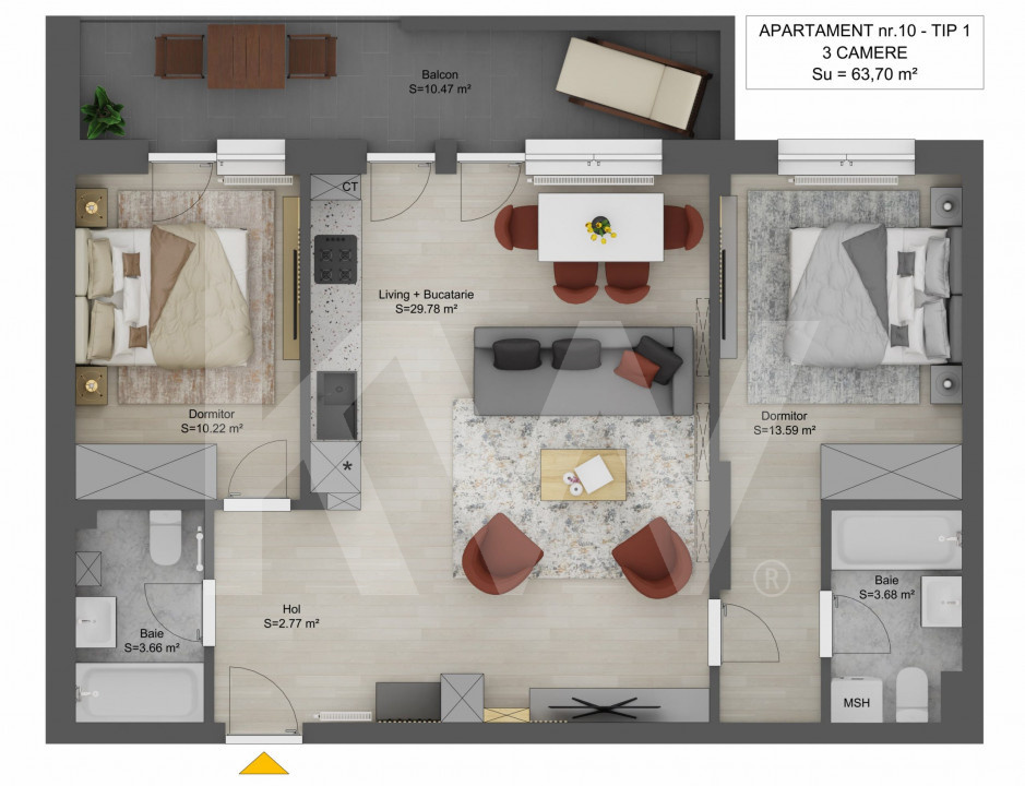 Apartament de vanzare 3 camere Sibiu Doamna Stanca 64mp finisat la alb