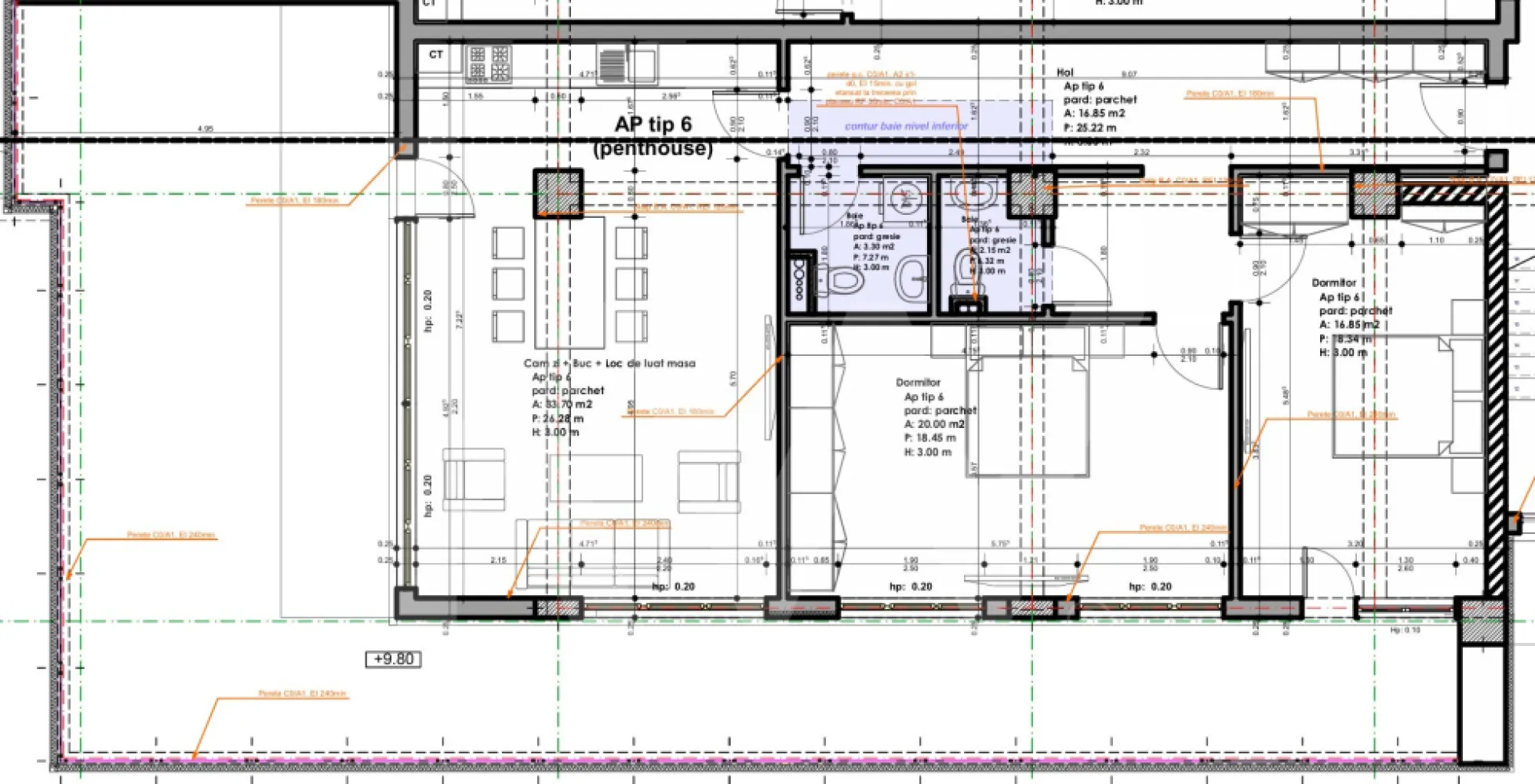 Apartament Penthouse 103mpu 3-4 camere terasa 76mp de vanzare Sibiu - Descoperiți un apartament tip Penthouse deosebit în inima Sibiului, situat în zona noua, care îmbină confortul modern cu un stil de viață urban vibrant. Acest apartament cu 3-4 camere, cu o suprafață utilă de 103 mp și o terasă impresionantă de 76 mp, este locul ideal pentru familii sau tineri profesioniști care caută un cămin primitor și funcțional. Construit în 2025, acest imobil cu structură din cărămidă oferă un mediu de trai eficient.

Interiorul acestui apartament decomandat este gândit să maximizeze confortul și intimitatea. Cele două sau trei dormitoare spațioase sunt acompaniate de două băi moderne, perfect echipate pentru a satisface nevoile unei vieți active. Bucătăria generoasă se deschide către zona de living, creând un spațiu ideal pentru întâlnirile cu familia și prietenii. Iar terasa mare oferă un refugiu perfect pentru momentele de relaxare, unde puteți savura cafeaua de dimineață sau organizarea unor seri de vară de neuitat.

Nu ratați ocazia de a face din acest apartament casa dumneavoastră! Cu un preț atractiv de 157.024€ + TVA pentru predare la stadiul de semifinisat, această proprietate reprezintă o oportunitate rară pe piața imobiliară din Sibiu. Contactați-ne astăzi pentru a programa o vizionare și descoperiți toate avantajele pe care le oferă acest cămin!