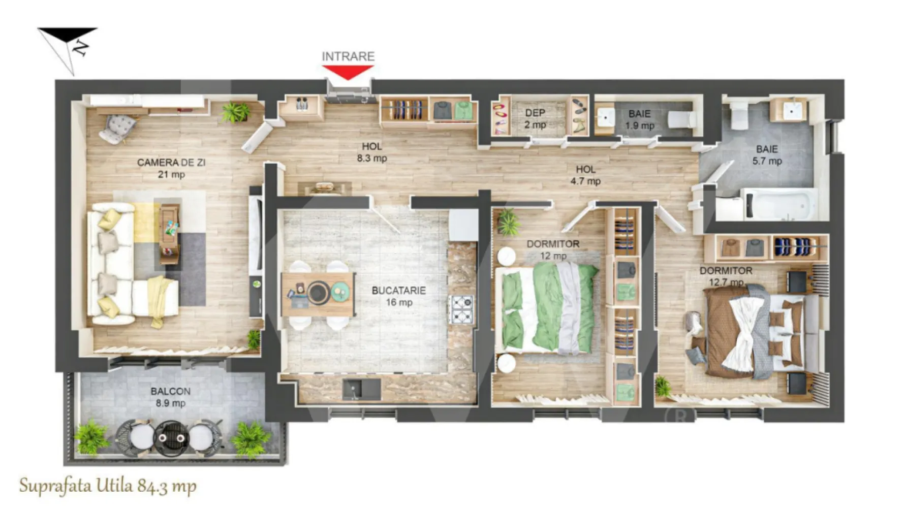Apartament cu 3 camere - 84 mp utili - Ciresica