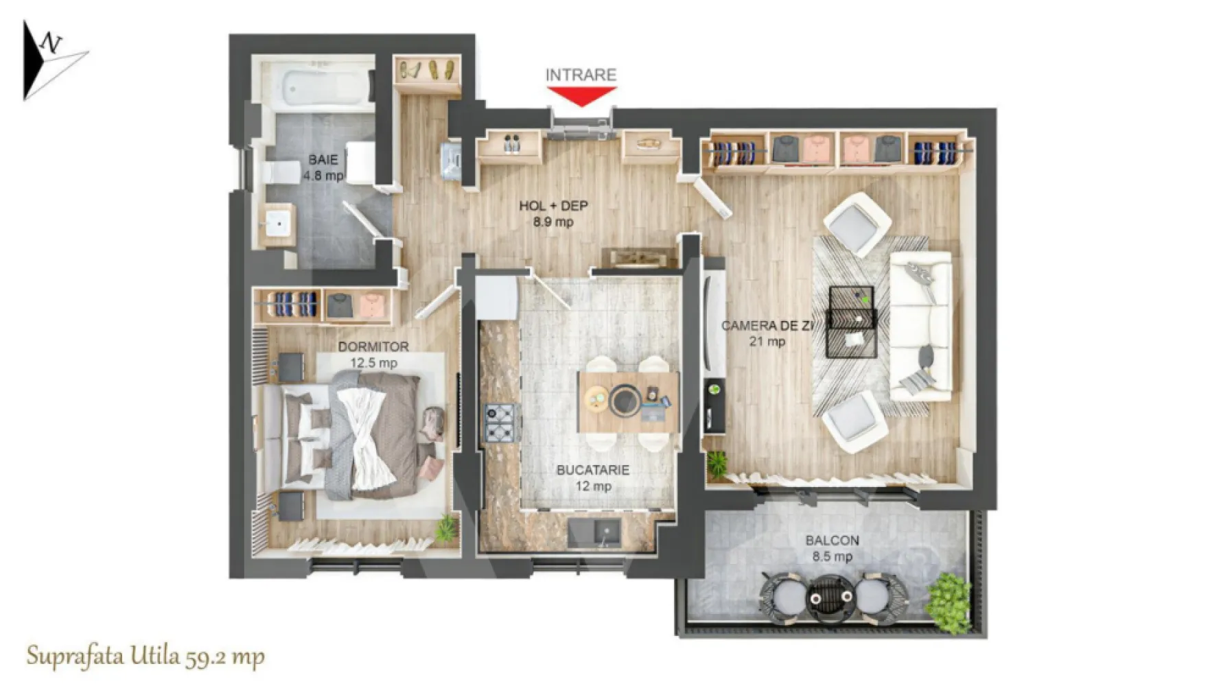 Apartament cu 2 camere - 64 mp utili - Zona Ciresica