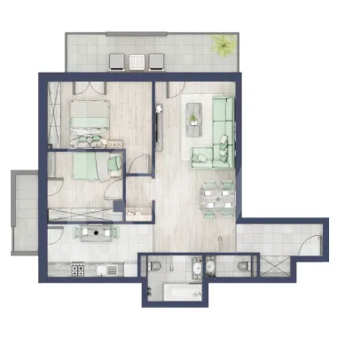Apartament 3 camere - 2 bai - Terasa 11 mp + Balcon