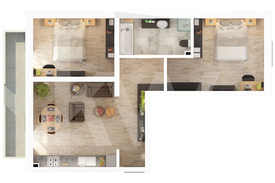 Apartament 3 camere - 77,8 mp utili - 2 balcoane 14,85 mp si 2 bai