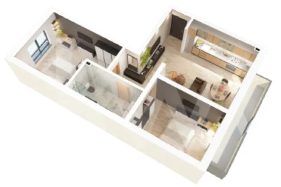 Apartament 3 camere - 77,8 mp utili - 2 balcoane 14,85 mp si 2 bai