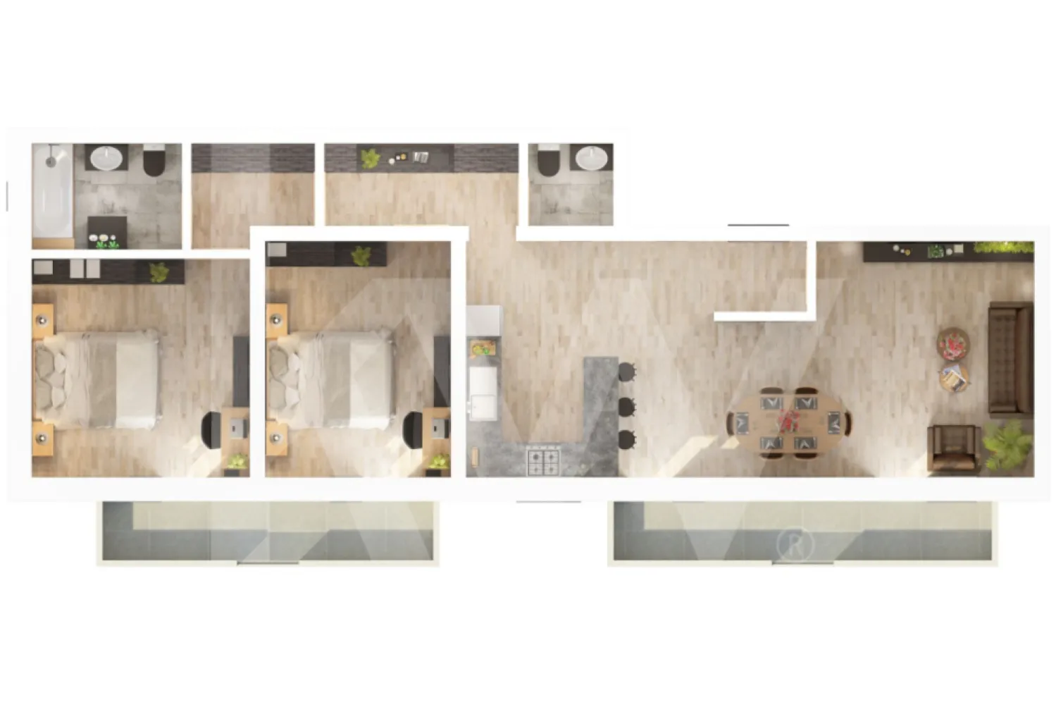 Apartament 3 camere - 77,8 mp utili - 2 balcoane 14,85 mp si 2 bai