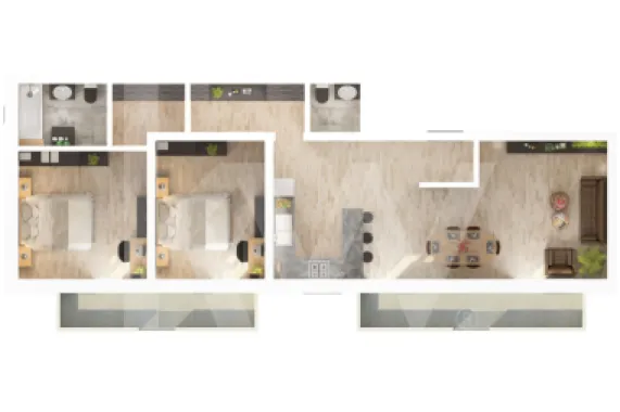 Apartament 3 camere - 77,8 mp utili - 2 balcoane 14,85 mp si 2 bai
