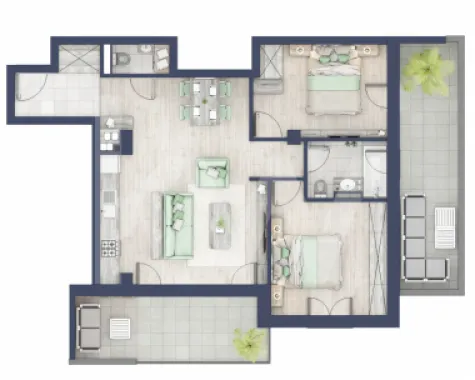 Apartament 3 camere - 2 bai - Terasa 40 mp + Balcon