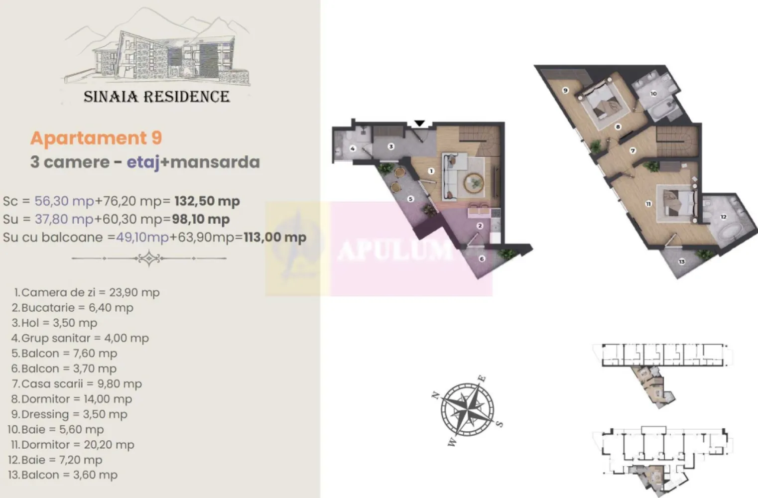 Apartament cu 3 camere cu finisaje de LUX in Sinaia la etaj + mansarda - Agentia Imobiliara Mervani va propune un apartament cu 3 camere cu scara interioara (etaj + mansarda) cu finisaje de lux.
Mai multe fotografii gasiti la Agentia Imbiliara Mervani.

PLAN DE ACHIZIȚIE
Avans 30% și diferența în etape.
Finalizare proiect in anul 2026.