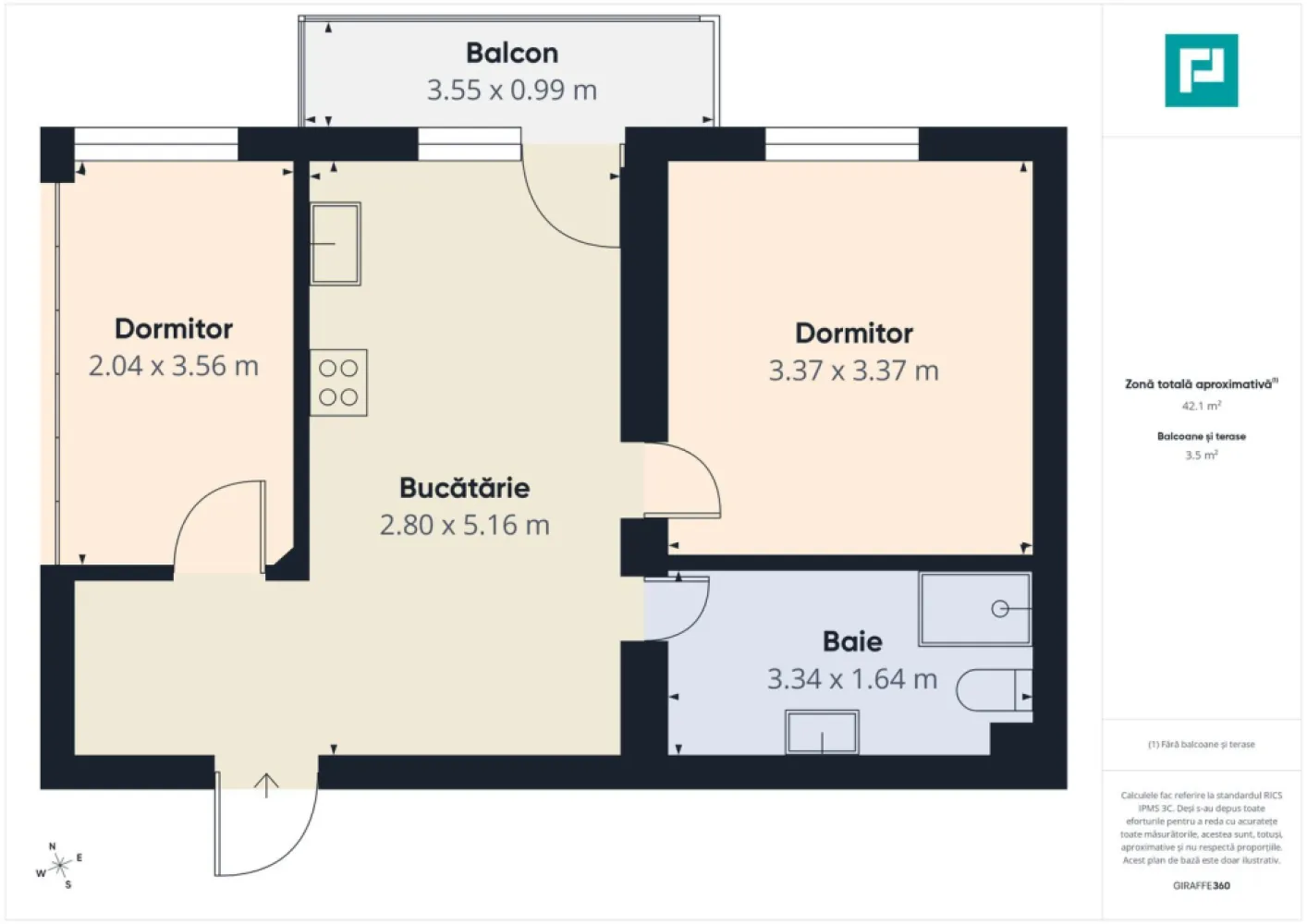 Apartament cu 2 camere la bloc nou în Pârneava