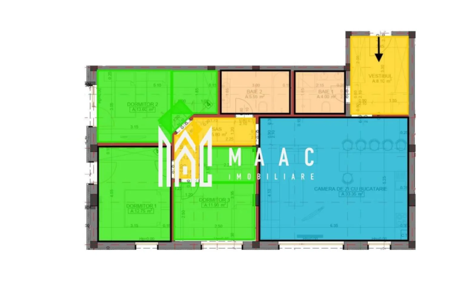 Apartament 4 camere | 95,05 mp utili | Etaj 1 | Arhitecților - Maac Imobiliare prezintă un apartament spațios, ideal pentru o familie numeroasă, situat în Cartierul Arhitecților, la etajul 1 al unui imobil nou, cu finalizare în 2025. Locuința se remarcă prin compartimentarea inteligentă, zona de zi generoasă și finisajele de înaltă calitate, oferind un stil de viață modern și confortabil.

Detalii proprietate:

Suprafață utilă: 95,05 mp

Suprafață construită: 109,20 mp

Cameră de zi + bucătărie: 36,95 mp

3 dormitoare

2 băi

Vestibul și coridor

Loc de parcare inclus în preț

Finisaje și dotări premium:

Zidărie Porotherm

Izolație exterioară Rockwool

Tâmplărie PVC Rehau

Încălzire în pardoseală

Centrală termică proprie

Preinstalare pentru aer condiționat și panouri solare

Casa scării spațioasă și luminoasă

Predare la cheie la finalizarea proiectului

 Contactează-ne pentru planuri, disponibilitate și vizionări specificand ID: CP2665949