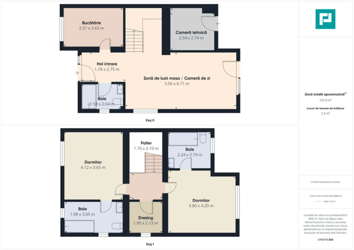 Duplex semi-finisat cu 3 camere, 3 băi în Pișchia